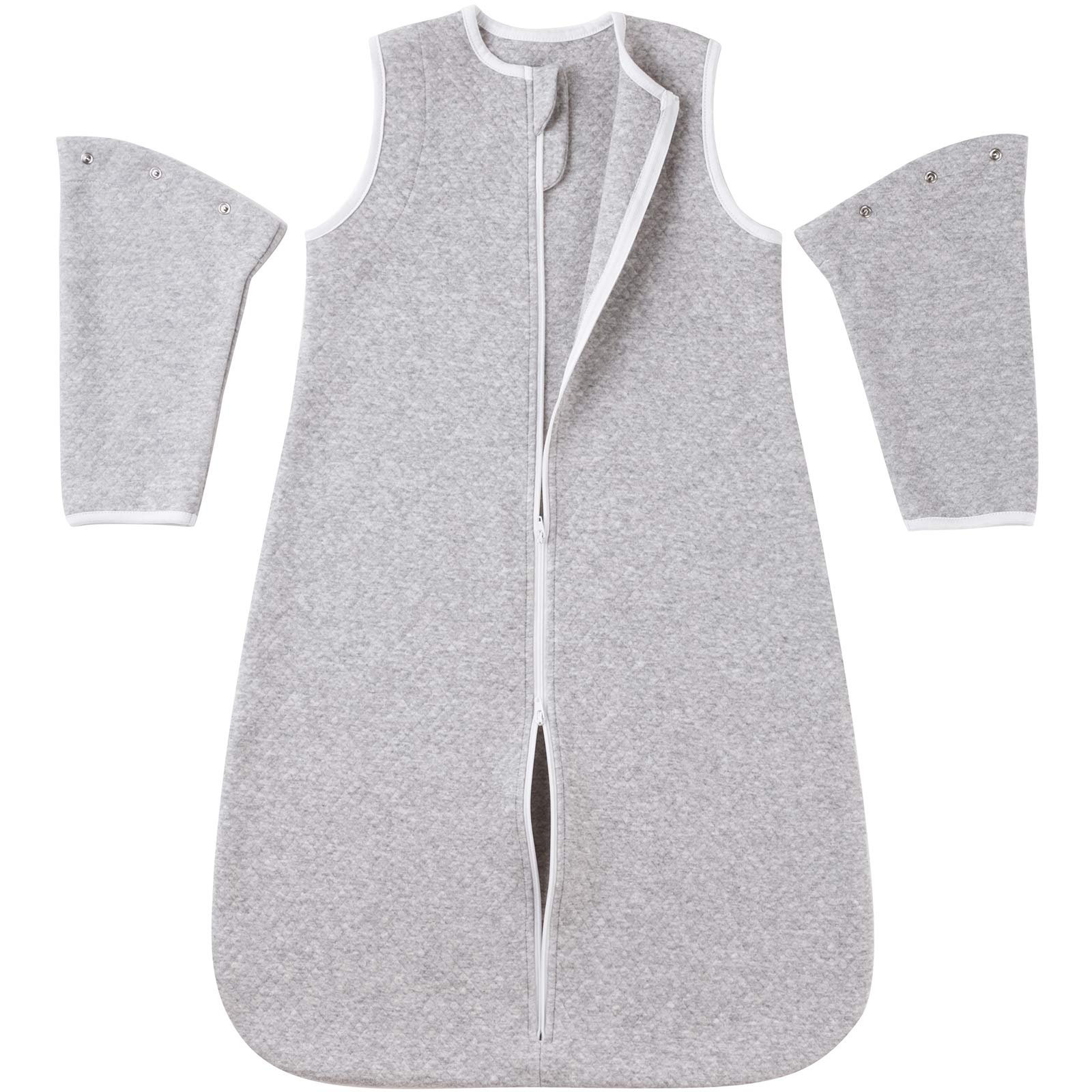 Chuchu Puff Baby Sleeping Bag, Spring and Summer, Detachable Long Sleeves 1 Tog Inverted Zipper Warm Wearable Blanket Super Soft Breathable Cotton Baby Sleep Bag fit Infants and Toddler, 6-18 Months