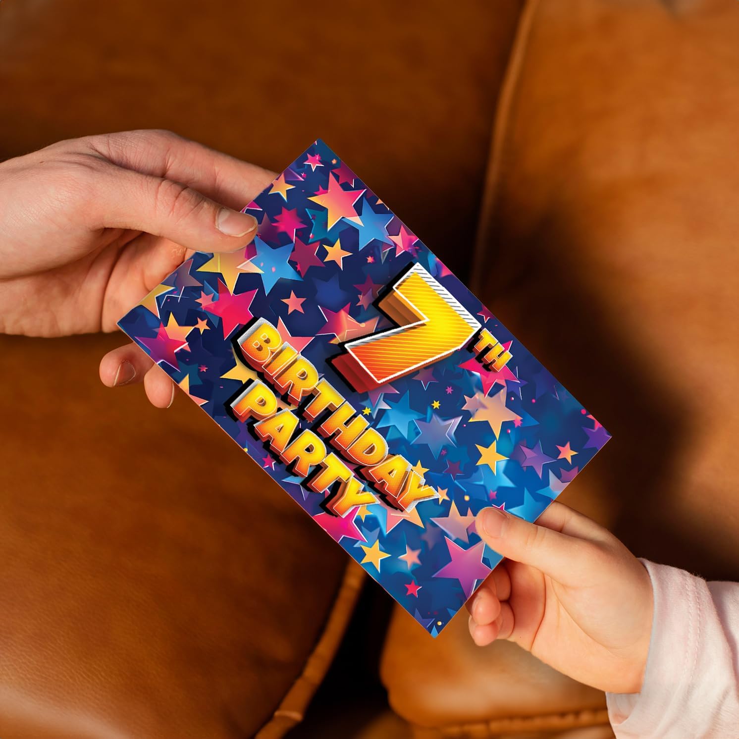 7th Birthday Party Invitations Kids - Celebration Stars 20 Pack - Childrens Birthday Invitations for Boys/Girls A6 Bday Party Invites Invitation Cards with Folding Envelopes