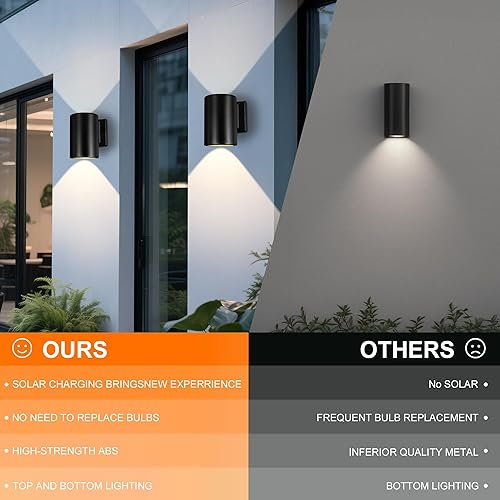 Miniatura 2 de Livinlarge Luces solares para exteriores, luces solares de pared arriba y abajo, moderna lámpara de pared cilíndrica, luz exterior impermeable IP65