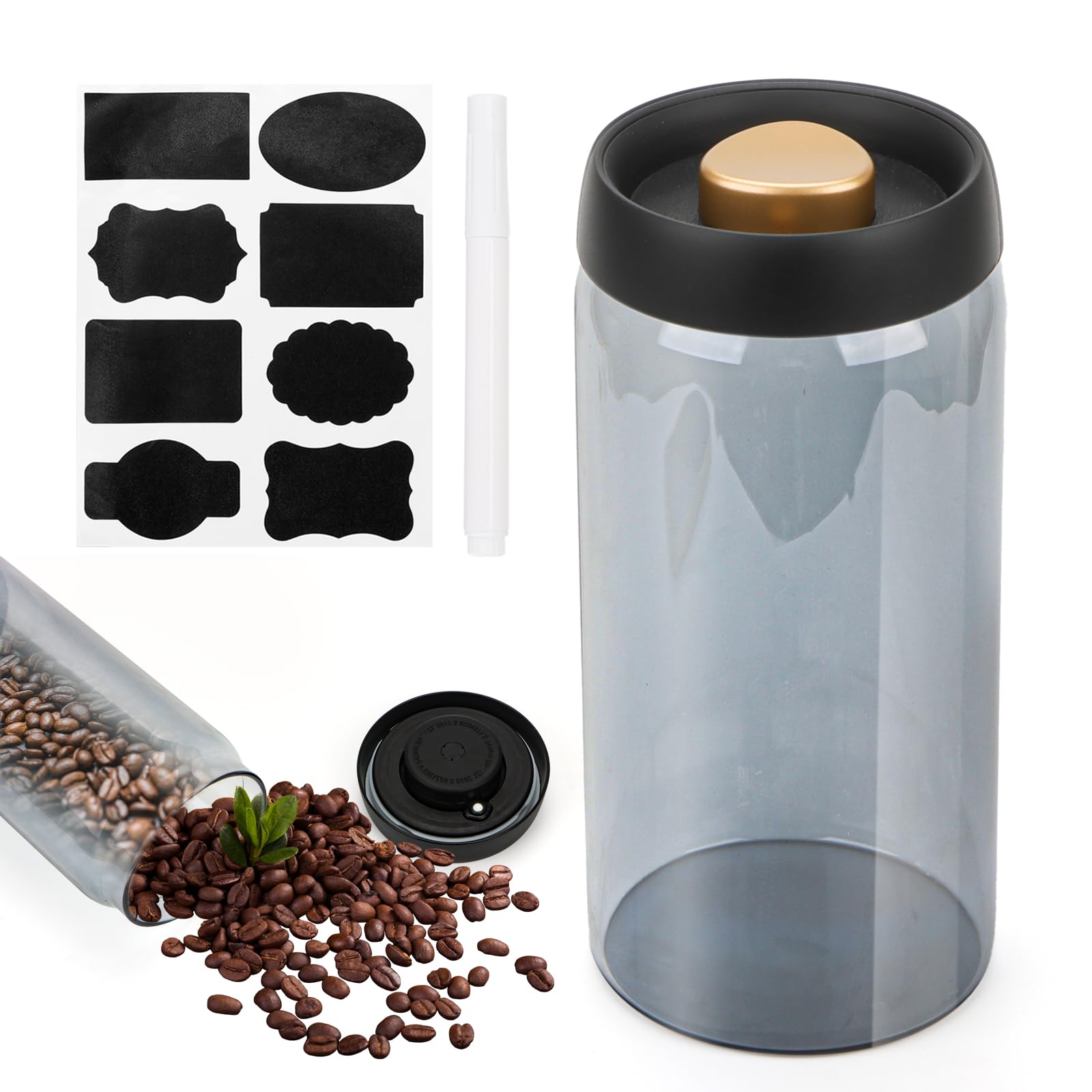 Bohrma Kaffeedose 1,8L mit Vakuumdeckel – Luftdichte Glas Vorratsdose für Kaffeebohnen & Gemahlenen Kaffee, Aromadicht & Frischhaltung, Kaffeebehälter zum Aufbewahren von Tee, Kakao & Nüssen Küche, Haushalt & Wohnen
