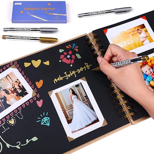 Miniatura 6 de Dyvicl Marcadores metálicos, bolígrafos de pintura plateados y dorados para papel negro, vidrio, pintura roca, calabaza de Halloween, fabricación de