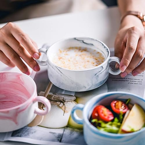 Miniatura 4 de Yundu Tazones de cerámica con asas, 9 onzas con asas, para sopa, sopa, sopa, cereales, guiso, frío, ramequines, juego de 6, mármol gris