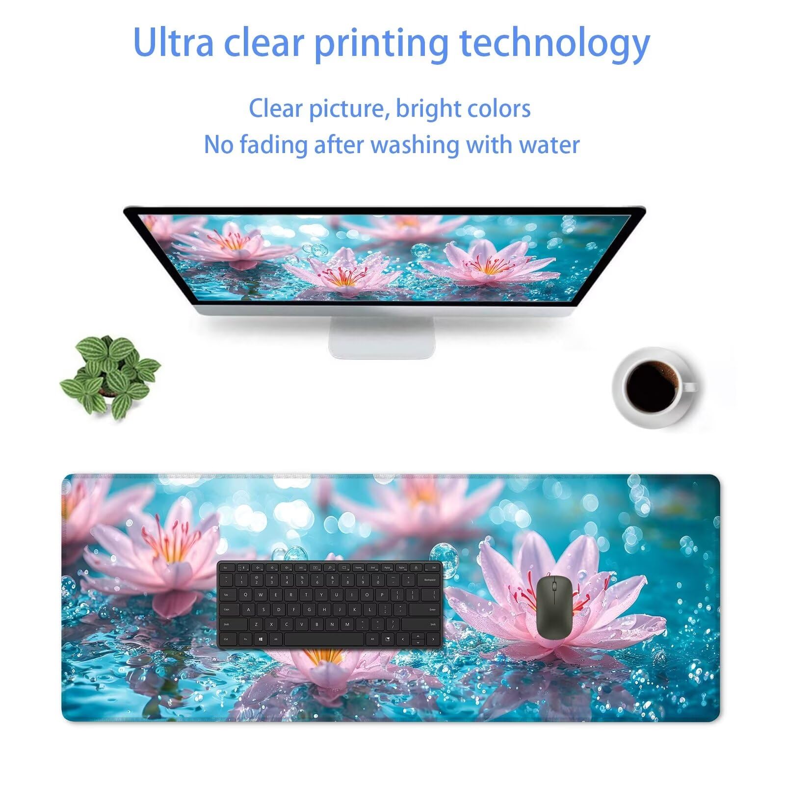 Blu Tappetino Mouse Gaming, Tappetino Mouse XXL 1200 x 500 mm, Tappetino Mouse Fiore, Mouse Pad con Base Antiscivolo, Bordi Cuciti Tappetino per Mouse, Tappetino Mouse Gaming di Alta Precisione S-694