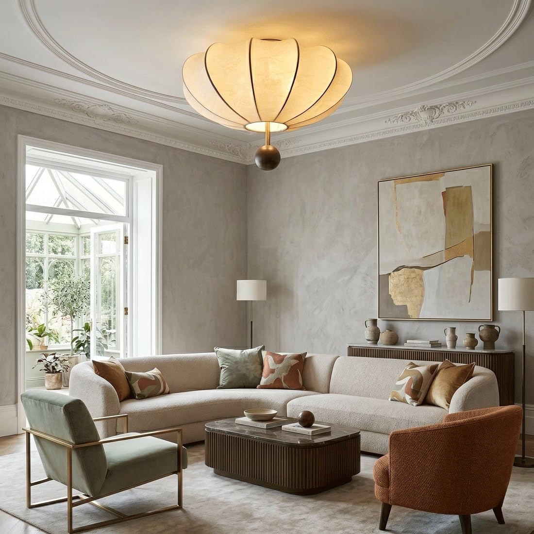 Francuska lampa sufitowa z tkaniny z połowy wieku, orientalna lampa podtynkowa Zen z dekoracją z litego drewna, oświetlenie w stylu art deco, do sypialni, salonu, gabinetu, przedszkola, przedpokoju