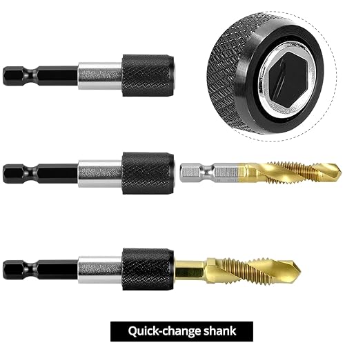 Miniatura 5 de QWORK HSS - Juego de 13 brocas combinadas SAEmétricas, juego de brocas y puntas de rosca, herramienta de roscado para taladrar roscado