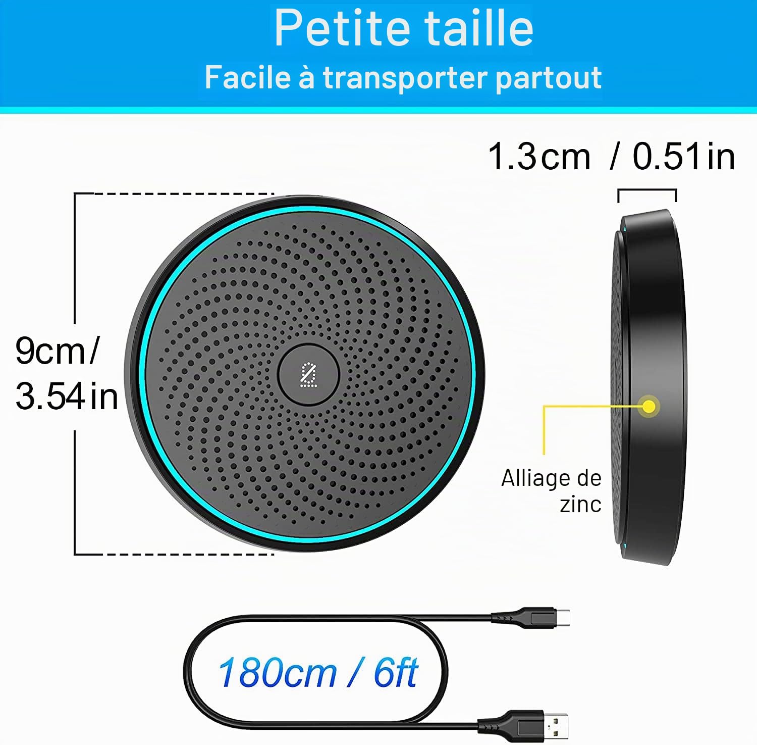 Microphone USB pour conférence vidéoconférence PC, Cours en Ligne Jeux Zoom | Plug & Play, Compatible avec Mac Windows PC, Pas un locuteur