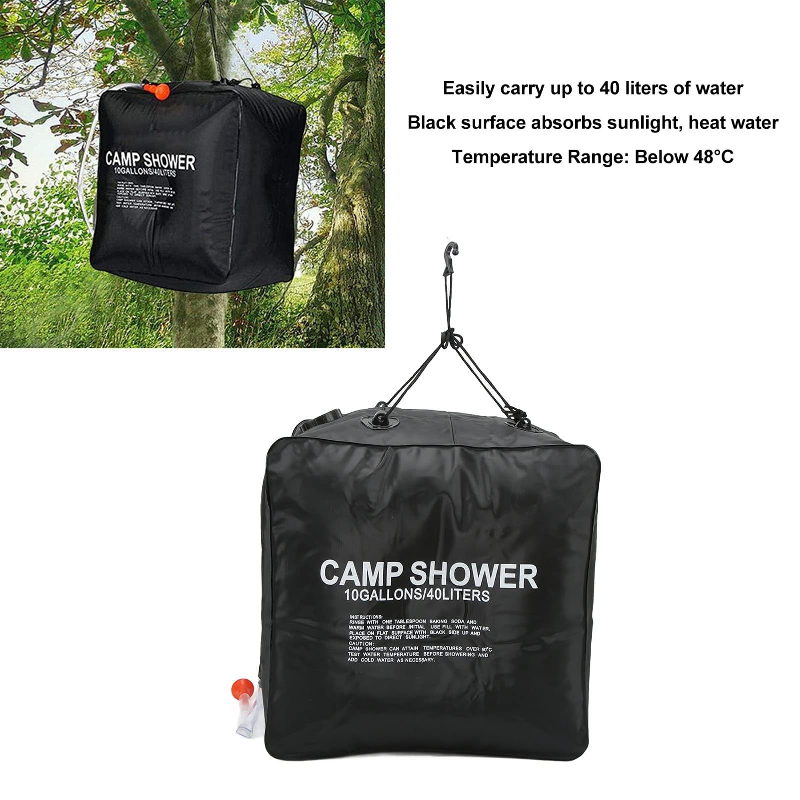 Sac De Douche Solaire 40L Alomejor – Douche Camping Chauffante Avec Pommeau, Idéale Randonnée, Plage & Pique-Nique