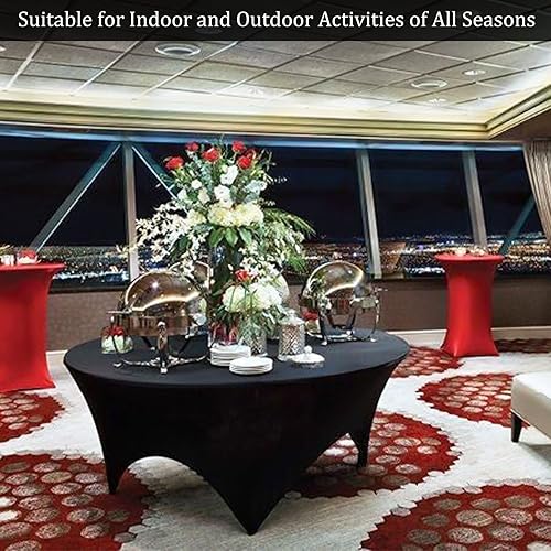 Miniatura 7 de Paquete de 4 manteles redondos de elastano de 5 pies de 60 pulgadas, color negro, elásticos, lavables y resistentes a las arrugas, mesa redonda