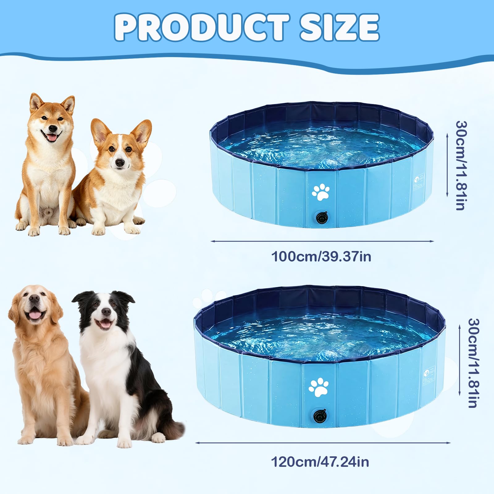 Bañeras para Piscina Perros Plegable, Piscina Perros Grandes, Piscina Plegable para Perros Gatos Bañera Portátil para Mascotas Antideslizante y Resistente, Azul, 100 x 30 cm