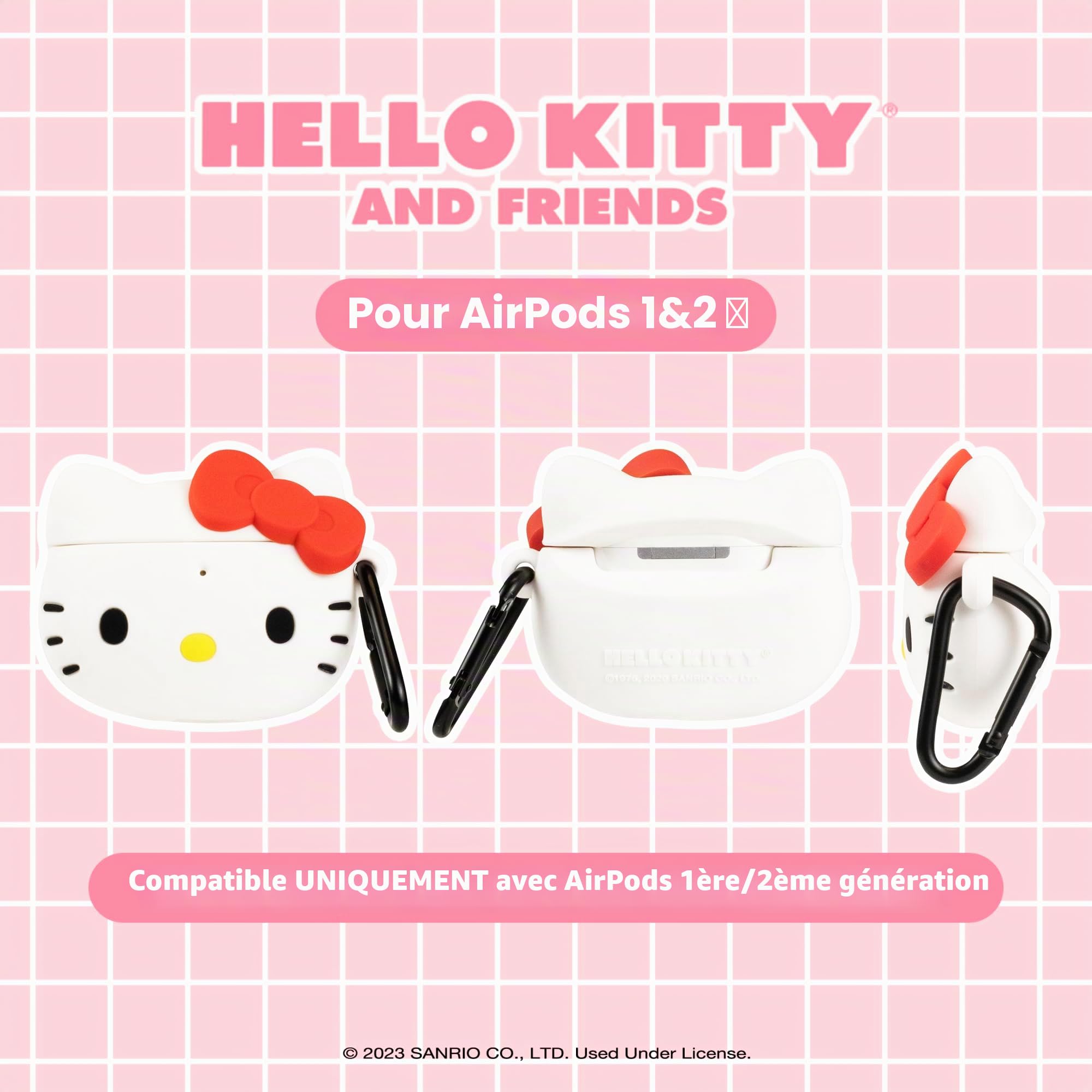 iFace Sanrio Coque de Protection en Silicone pour AirPods 1/2 [Mousqueton Inclus] [Compatible avec Chargement sans Fil] - Hello Kitty