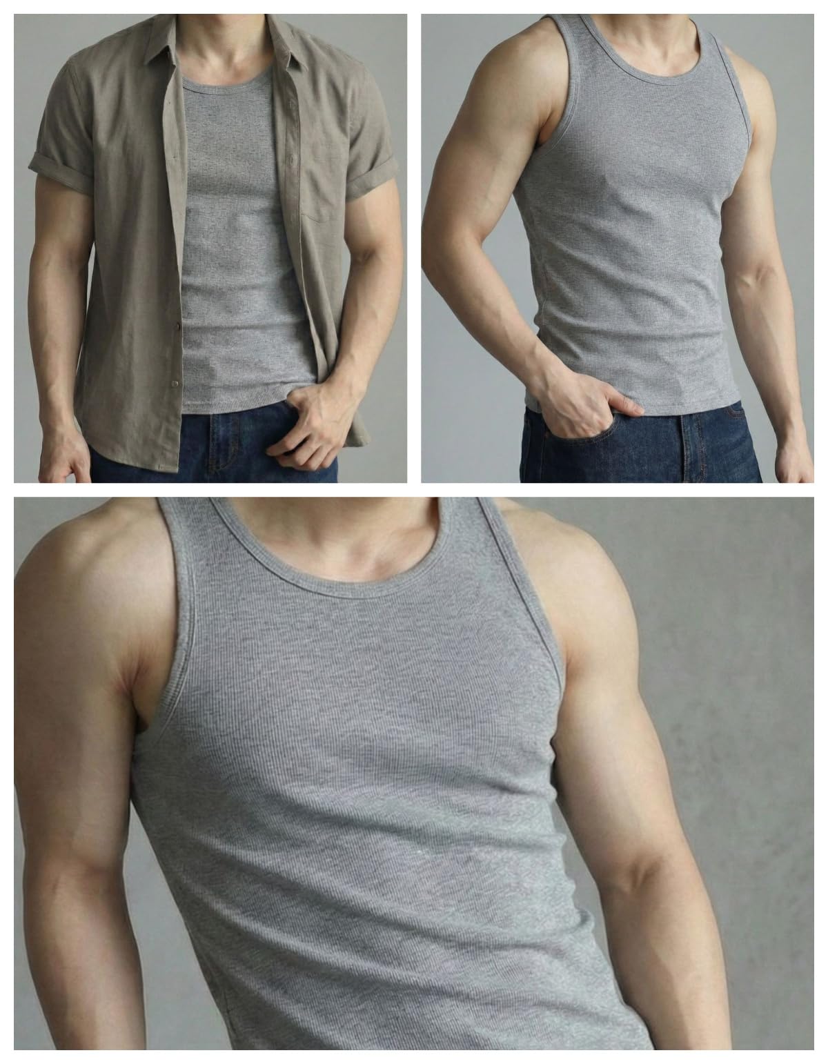 Generisch Pack de 3 camisetas sin mangas de algodón ultrasuaves que realzan la figura, transpirables, acanaladas y sin mangas para hombre y mujer (uso diario)