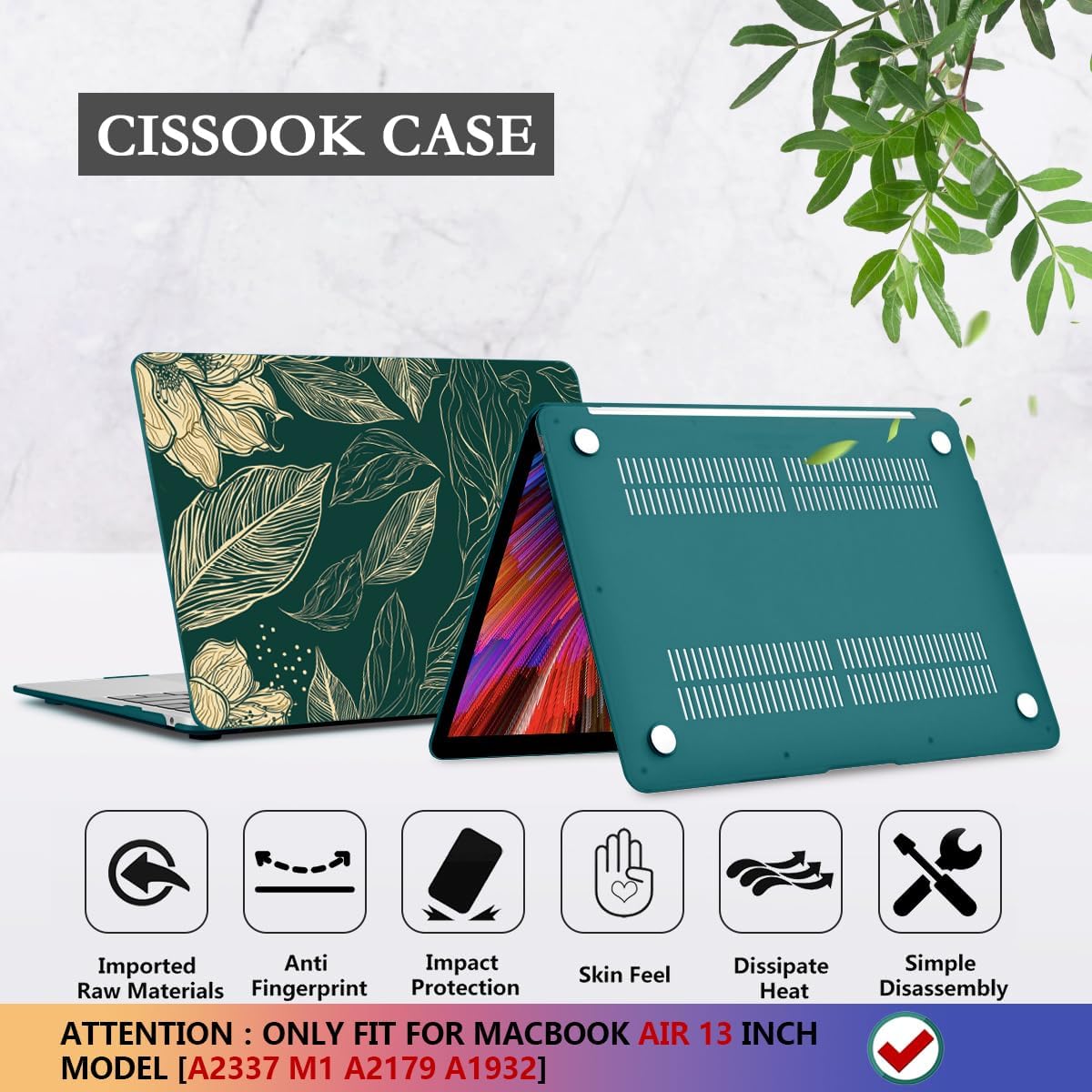 CISSOOK Compatible with MacBook Air 13 inch Case 2022 2021 2020-2018 Release M1 A2337 A2179 A1932 with Touch ID, Plastic Hard Shell Case & Keyboard Cover & Screen Protector, Elegant Floral - Image 6