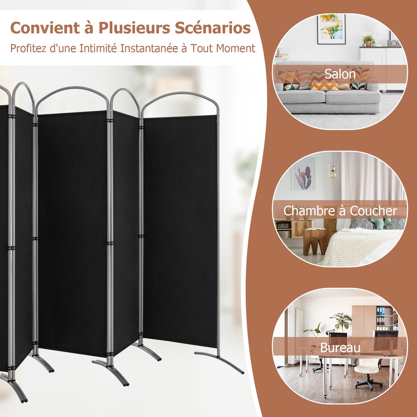 Biombo Separador De Ambientes 4 Paneles Plegable - Madera Natural Con Rejilla Metálica, 151x144 Cm