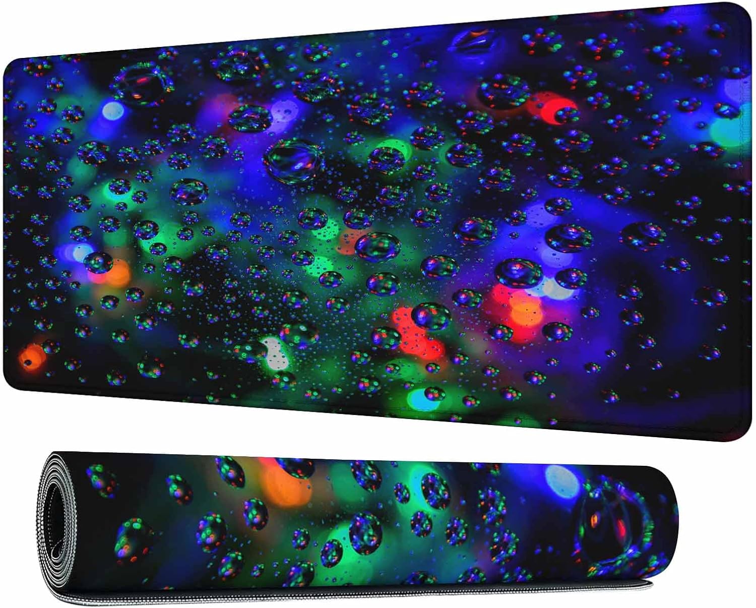 Bokeh Gaming Mouse Pad Bokeh Colorful Light Raindrop Reflections Rainy Urban Scenes Large Mousepad Desk Keyboard Mat for PC,Home,Office 35.4"X15.7"