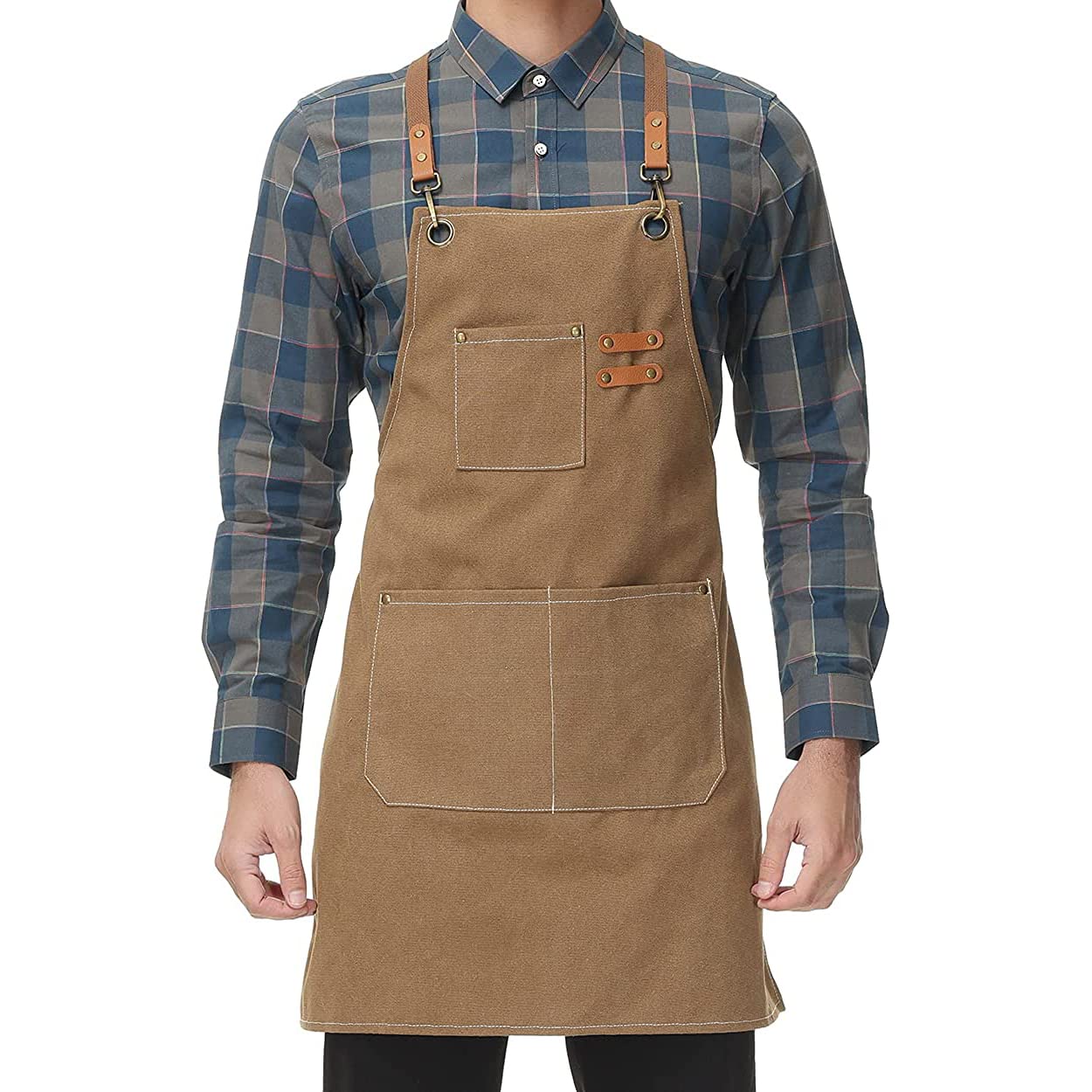 Arabest Chef Apron, Cotton Canvas Cross Back Apron with Pockets for Women and Men, Adjustable Strap and Large Pockets Cooking Apron, Suitable for Gardening, Hair Stylist, Carpenters, Chef