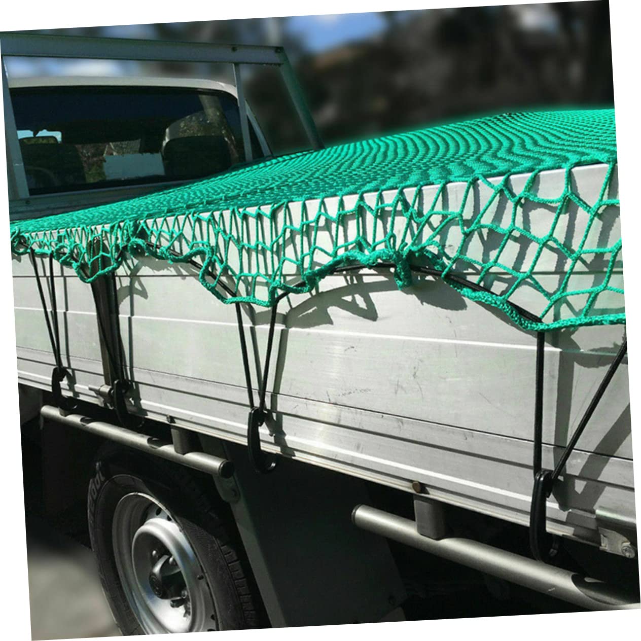 Rete per Cassone del Camion in Nylon Verde Resistente All'abrasione con 15 Ganci e Corda Elastica, per Camping e Trasporto Sicuro di Piccoli Oggetti