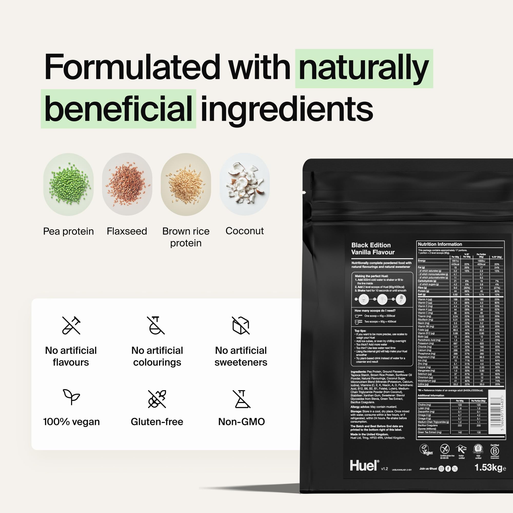 Huel Black Edition pasti e misurini ad alta proteina, vaniglia | 17 pasti/bustina - 40 g di proteine, ricco di vitamine, minerali e fibre, senza glutine