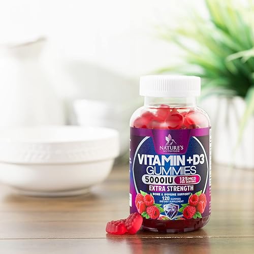 Miniatura 9 de Gomitas de vitamina D3 de 5,000 UI de 125 mcg - Extra fuerte para apoyar la salud ósea y el apoyo inmunológico natural - Deliciosa, sin OMG, sabrosa