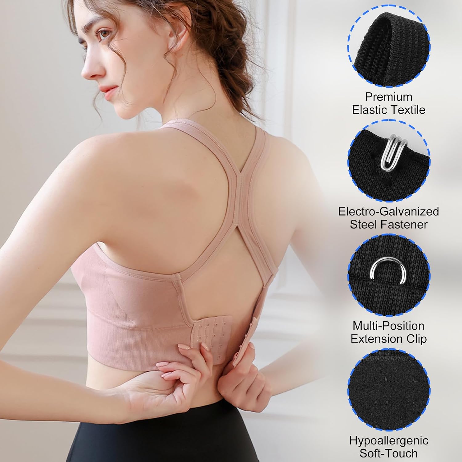 8 PCS Bra Extenders 4 Hooks for Women, Comfortable Stretchy Bra Extension Strap in 4 Colors (Black White Red Nude), Plus Size Bra Strap Extender Hook Set