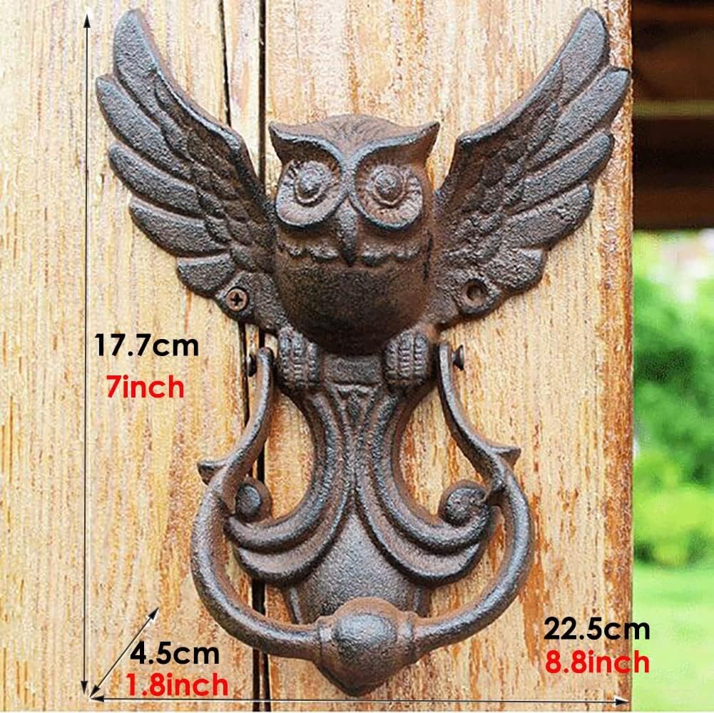 Retro Door Knocker Decorative Antique Door Handle with Mounting Hardware, Owl Siron Door Knockers, for Log Home/Furniture/Farmhouse/Garden