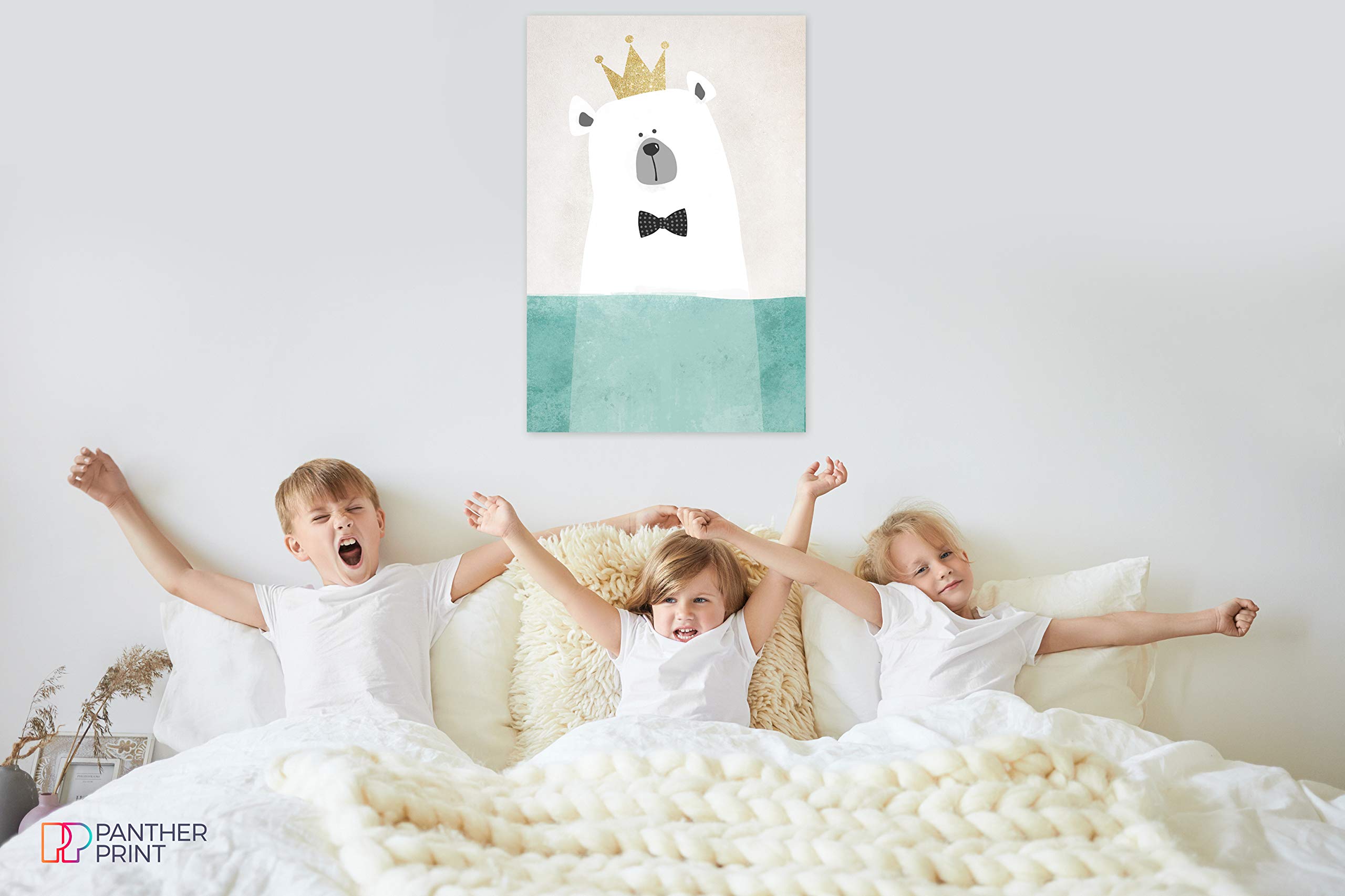 Panther Print, Toile murale encadrée pour chambre d'enfant et chambre d'enfant – Images encadrées pour décoration de chambre de bébé, ours dans l'eau – Impression pour occasions spéciales (91,4 x 61