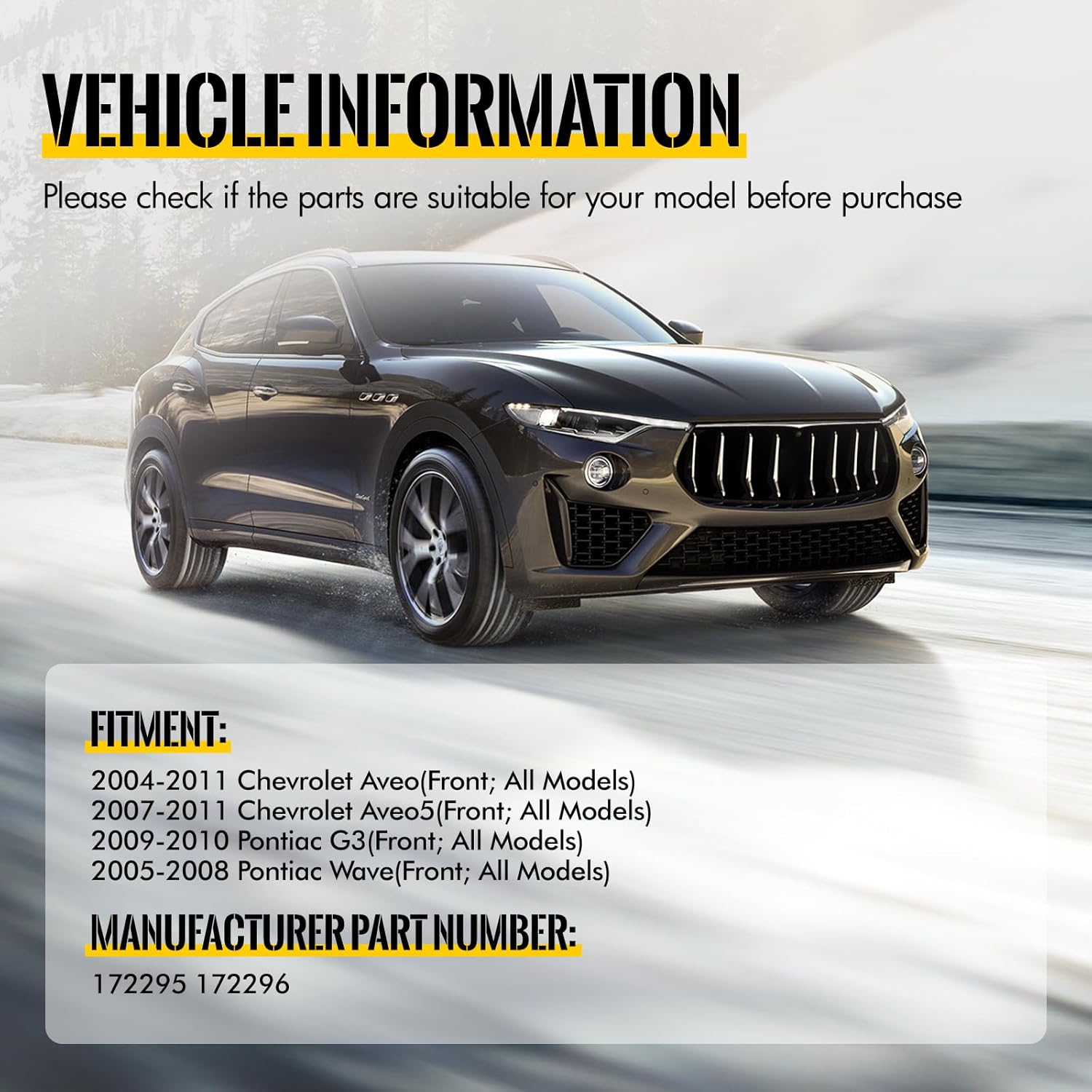 KUSATEC Front Pair Complete Struts Shock Absorber fit for Chevy Aveo 2004-2011,Pontiac G3 2009-2010/Wave 2005-2008, 172295 172296 Left/Right Struts with Coil Spring Assemblies