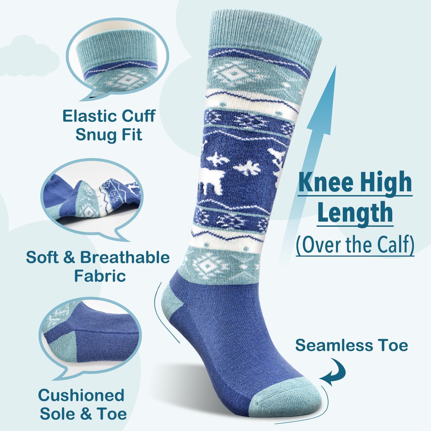 Socks Daze 2 Pack Kids Merino Wool Blend Ski Socks Knee High Winter Warm Snowboard Skating Socks for Boys Girls Toddler - Image 2