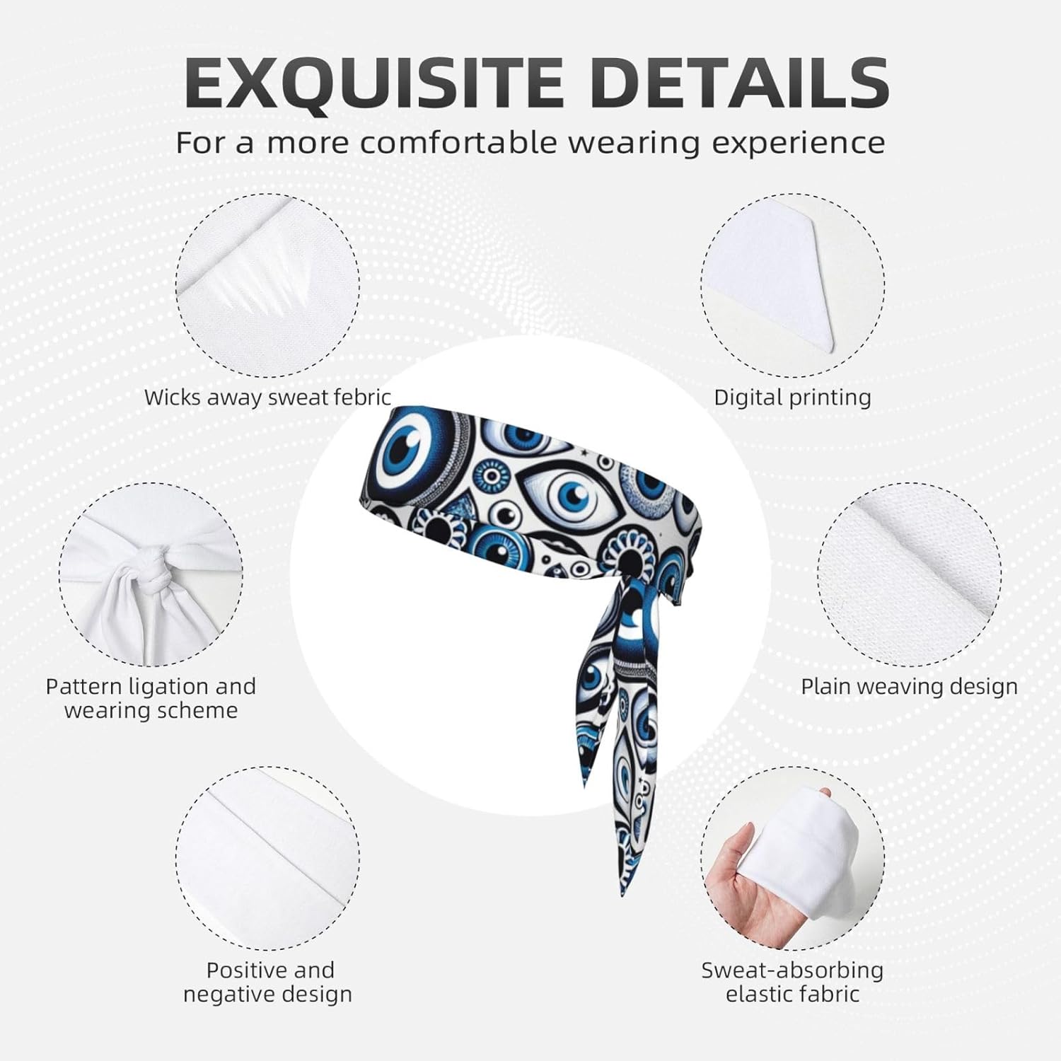 Multifunctional Double-Layer Turkish Evil Eye Sport Headband, Soft Tie Headband Workout Sweatband for Yoga, Running & More - Image 3