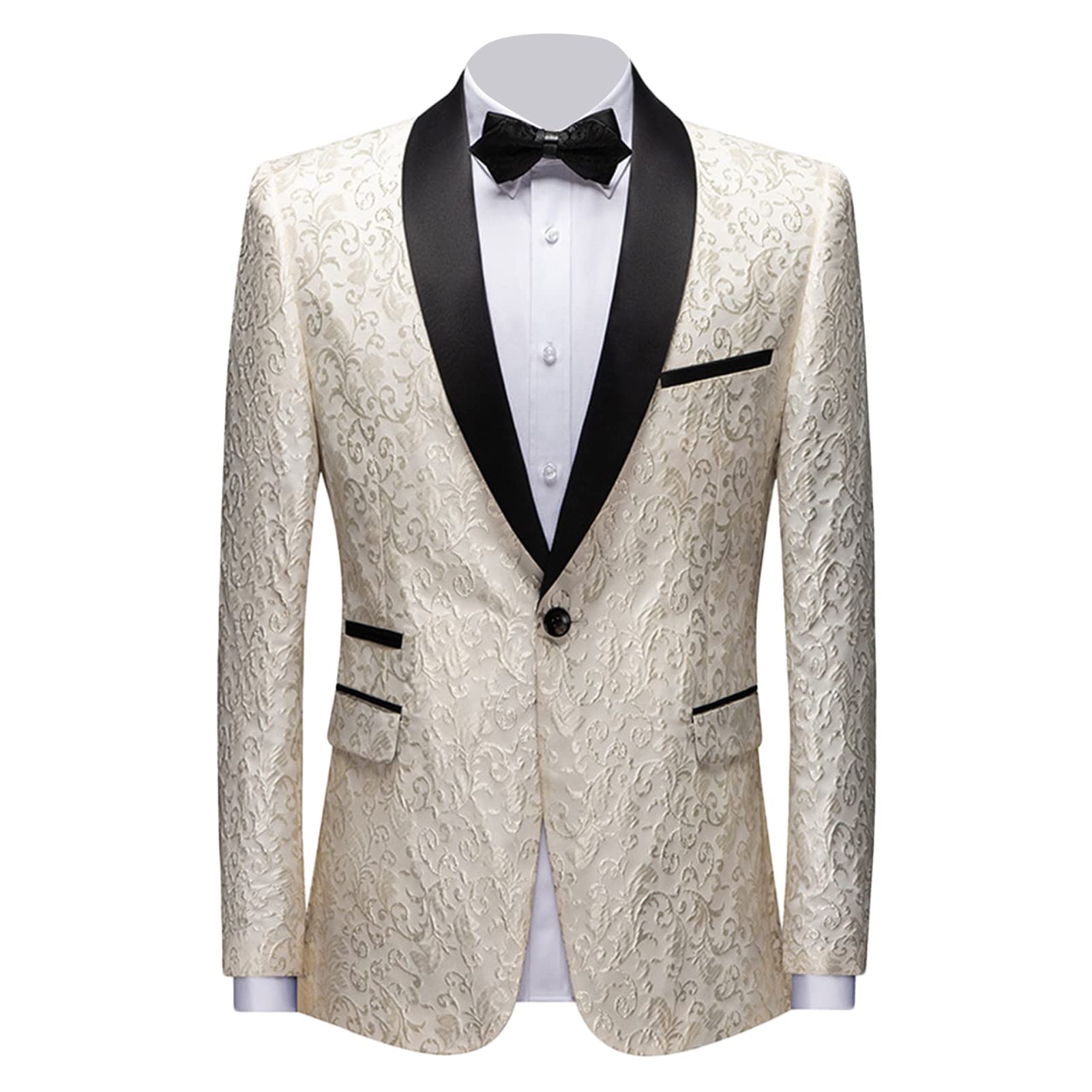 Men Floral Dress Suit Jacket Stylish Lapel Luxury Dinner Party Blazer Slim Fit Printed Wedding Sport Coat Tuxedo (Apricot,Small)