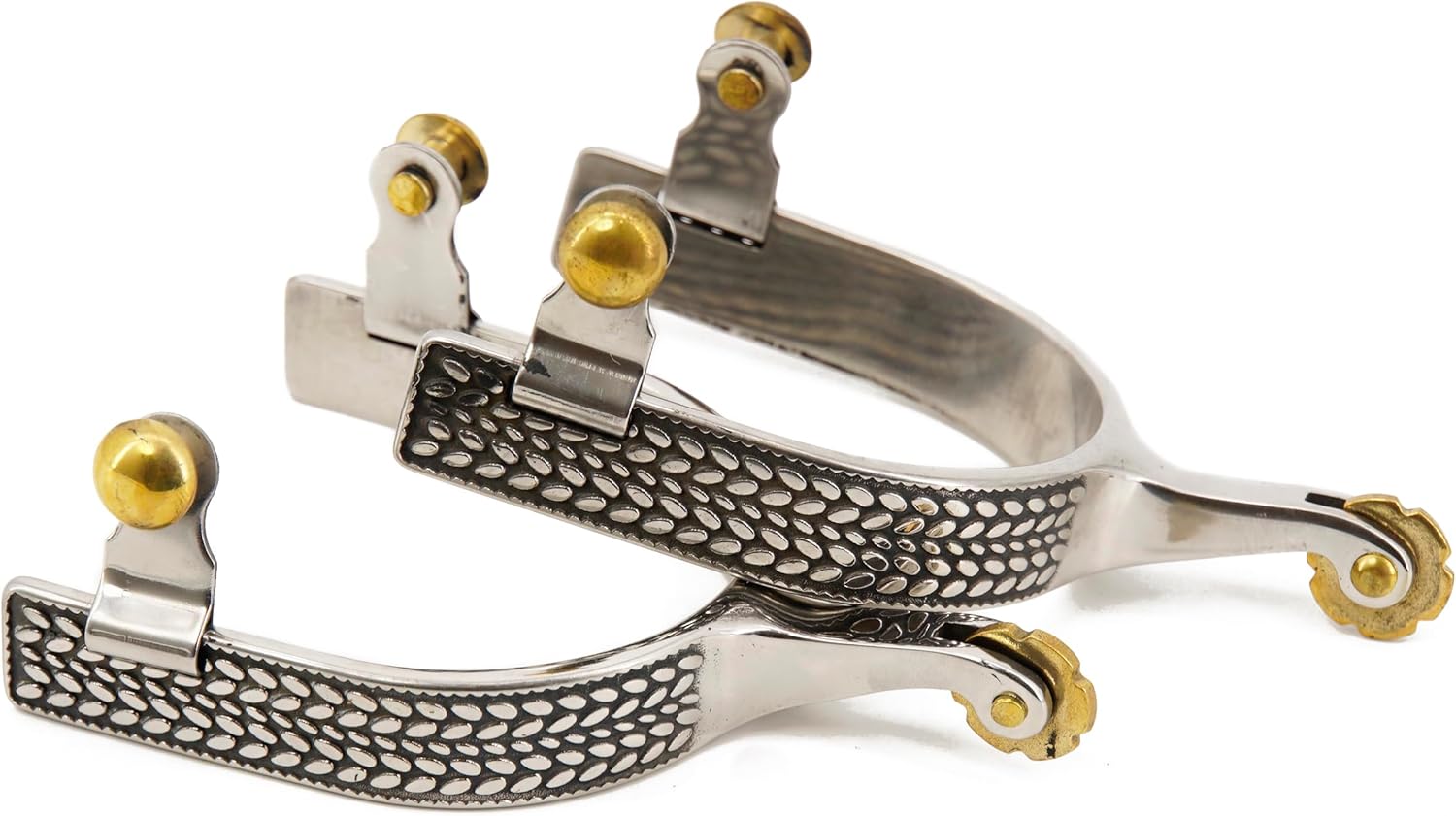 Jeereal Western Antique Stainless Steel Spurs with Spur Straps, Brass Rowel. and Buttons,3/4" Band,1 1/2 Shank