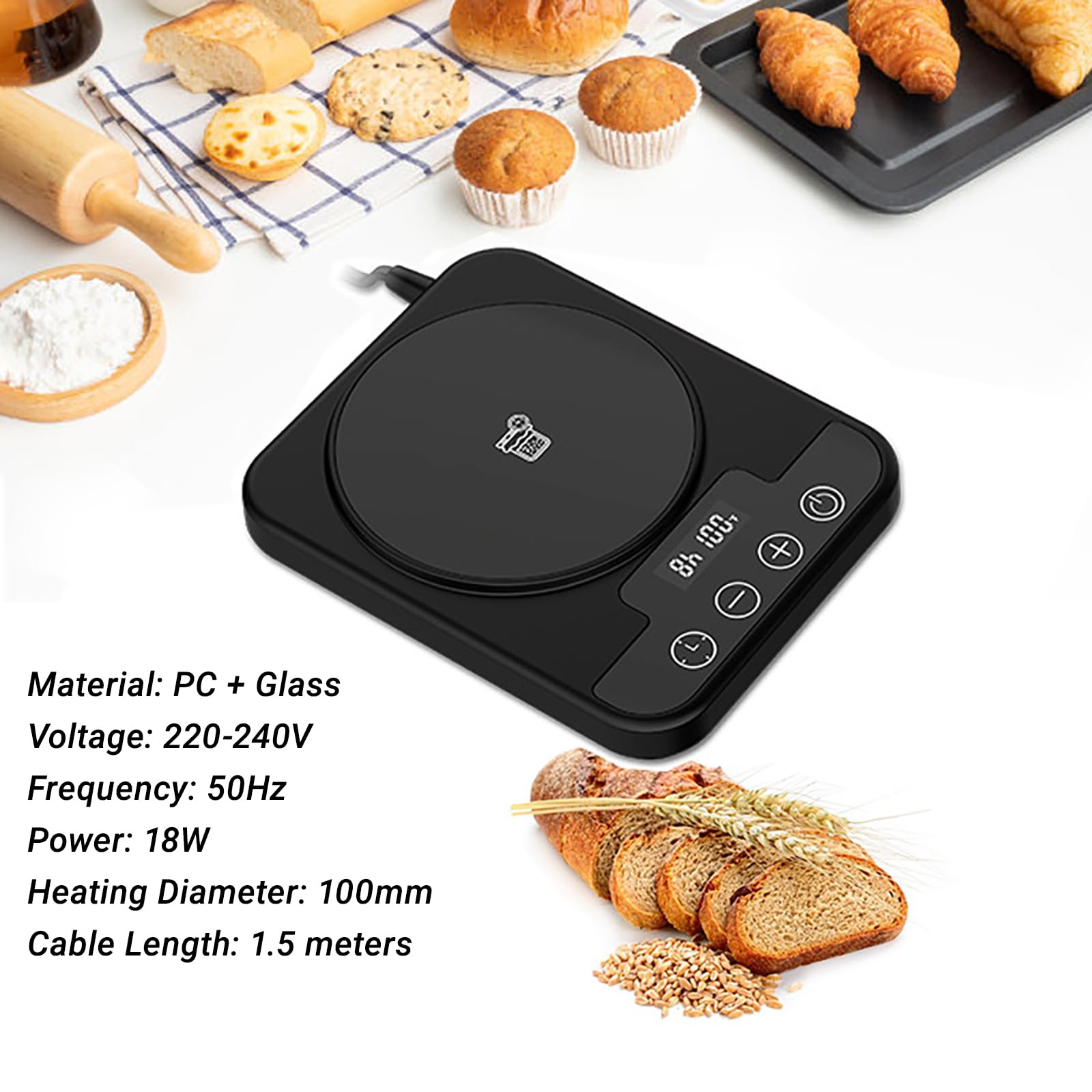 Calentador para Masa Madre con Control Preciso de Temperatura de 1° (21-38℃), Temporizador de 12H, Compatible con Tarros de hasta 40oz, Panadería Casera y Fermentación de Masa