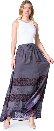 Miniatura 5 de Sakkas Sandra - Falda larga estilo gitana para mujer, estilo bohemio, cintura elástica y bolsillos