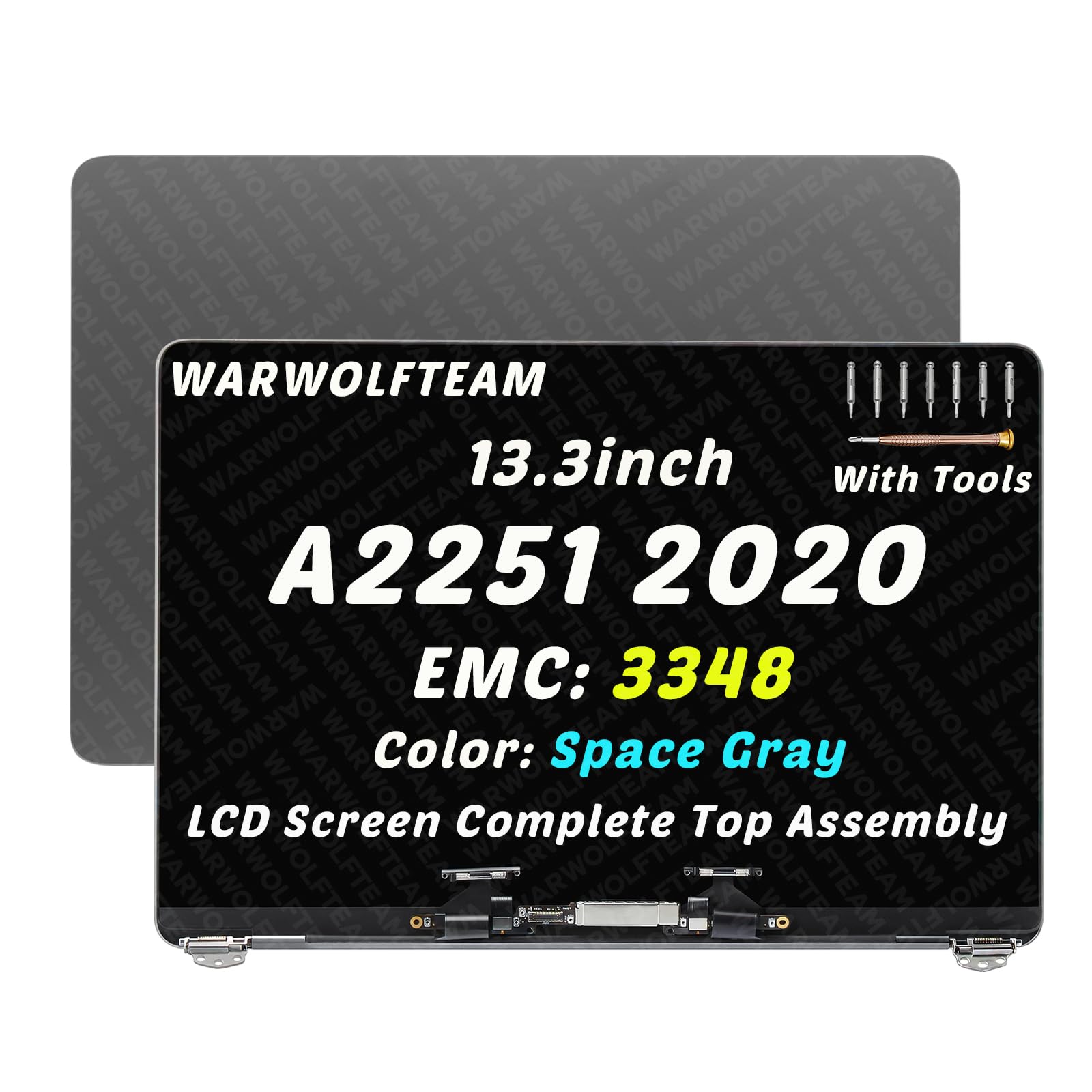 Photo 1 of WARWOLFTEAM Compatible with MacBook Pro A2251 2020 EMC 3348 MWP42 MWP52 MWP62 MWP72 MWP82 LCD LED Screen Replacement Cover Cable Hinges Full Top Complete Assembly 13.3" 2560 x 1600(Space Gray)