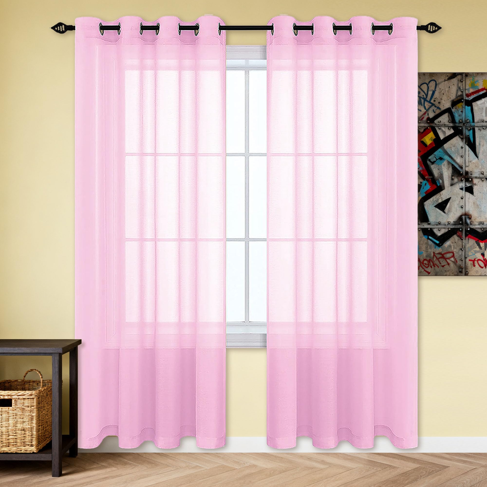 Voilage rose à œillets 100x110 cm pour illuminer et isoler les fenêtres du salon