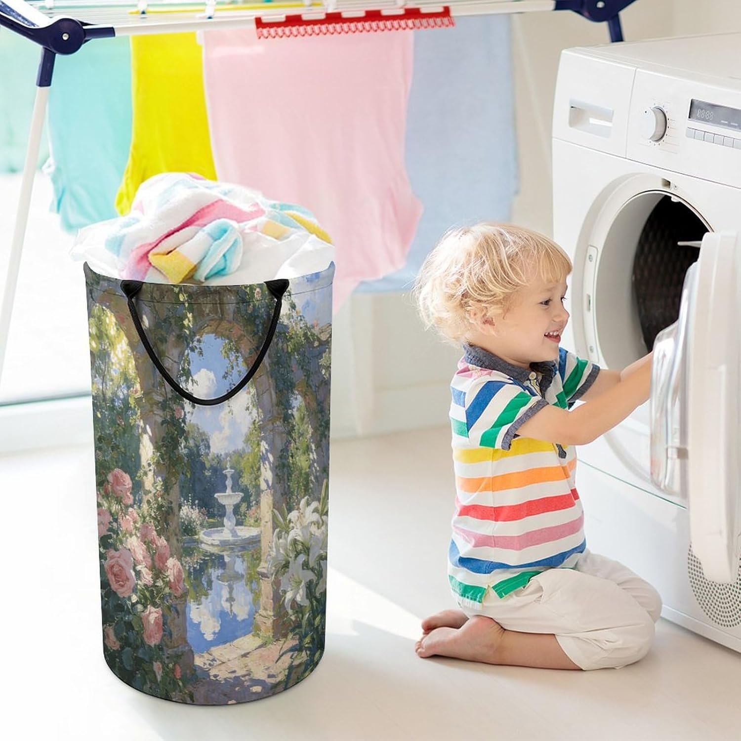 Elegant Oil Painting Laundry Hamper Portable Lightweight Clothes Hampers Fashion Dirty Laundry Storage Basket Large Capacity Foldable Clothes Baskets for Bathroom Bedroom