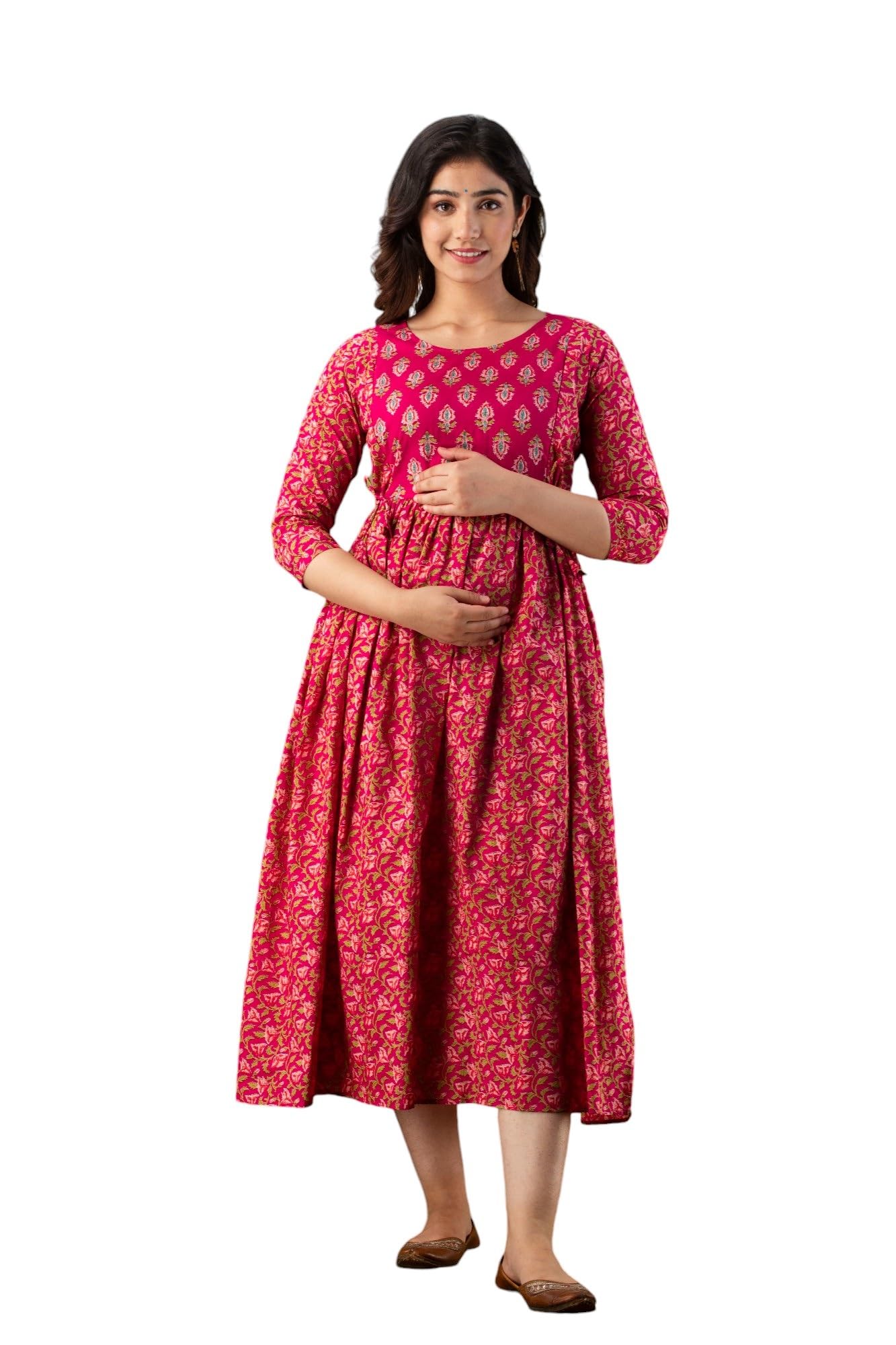 murli kurti Women's Pure Cotton Floral Printed Maternity Gown/Maternity Wear/Feeding Gown A-line Maternity Feeding Dress Maternity Kurti Gown for Women-picture-13