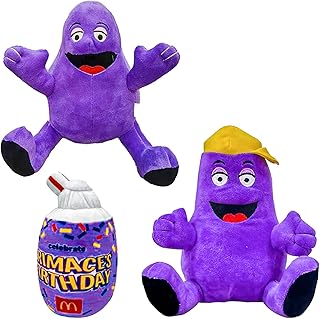 3 Packs Grimace Yellow Hat Plush, 8 inch Stuffed Grimace Plush Toy Grimace Shake Plush Decorative Gift, Grimace Yellow Hat Plushies for Kids Game Fans Birthday for Kids
