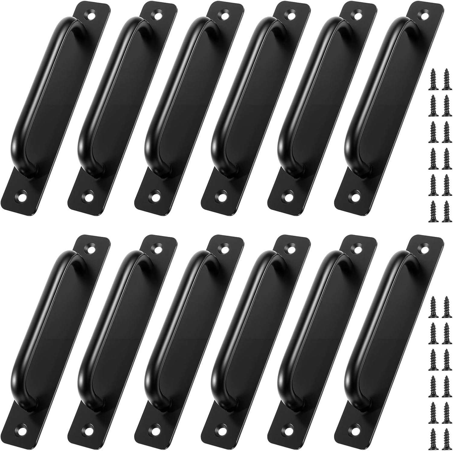 12 Pcs Barn Door Handle 5.8 Inch Cabinet Pulls Aluminum Alloy Kitchen Cabinet Handles Sliding Black Pulls for Cupboard Wardrobe Closet Shed Garage Barn Door with Screws(Black)