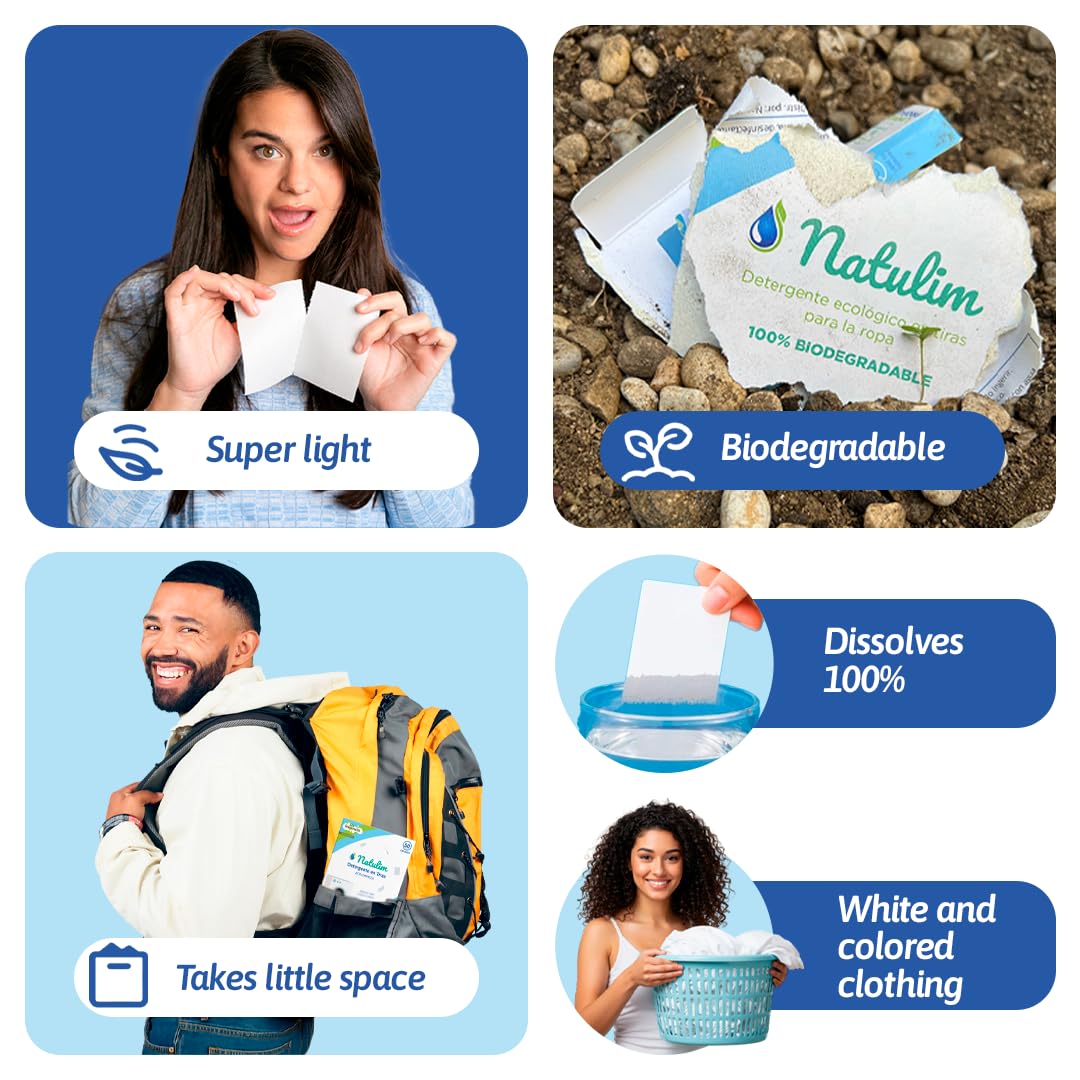 Natulim - Detergent w taśmach do pralek (40 pralek) - Zawiera efekt zmiękczający, ekologiczny, przyjazny alergikom - Czysta i miękka odzież bez brudzenia planety (kwiatowy zapach)