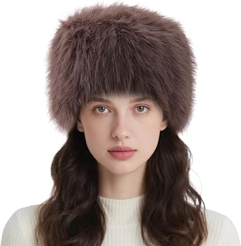 Womens Winter Hat Faux Fur Furry Hat for Cold Weather Cossak Russian Style Warm Fluffy Cap