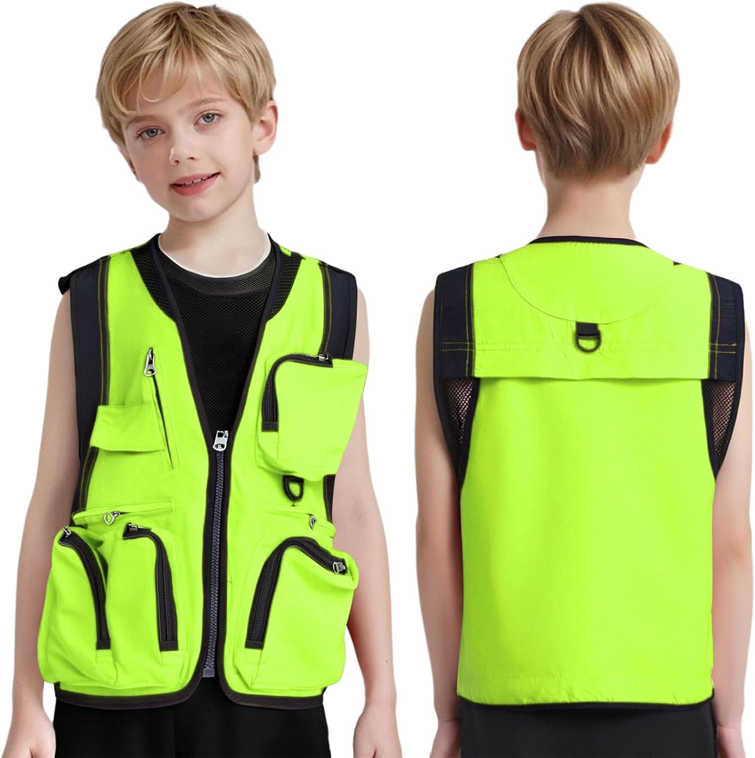 Jugaoge Kids Boys Fishing Vest Lightweight Outdoor Travel Sleeveless Vest Outwear with Zipper Multi Pockets