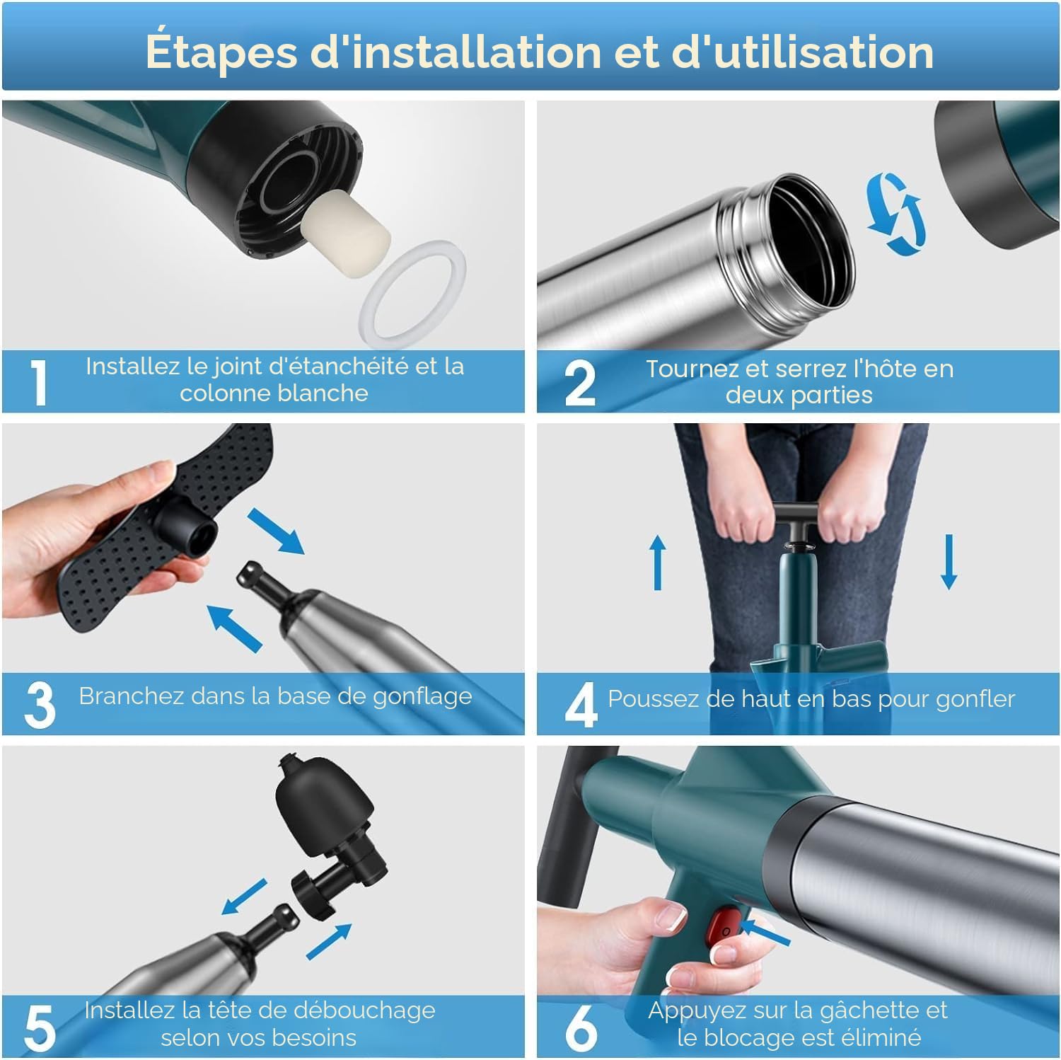 Deboucheur wc, pompe deboucheur canalisation, déboucheur canalisation haute pression, déboucheur pneumatique,débouche toilette Débouchage pour Toilette, Évier, Baignoire