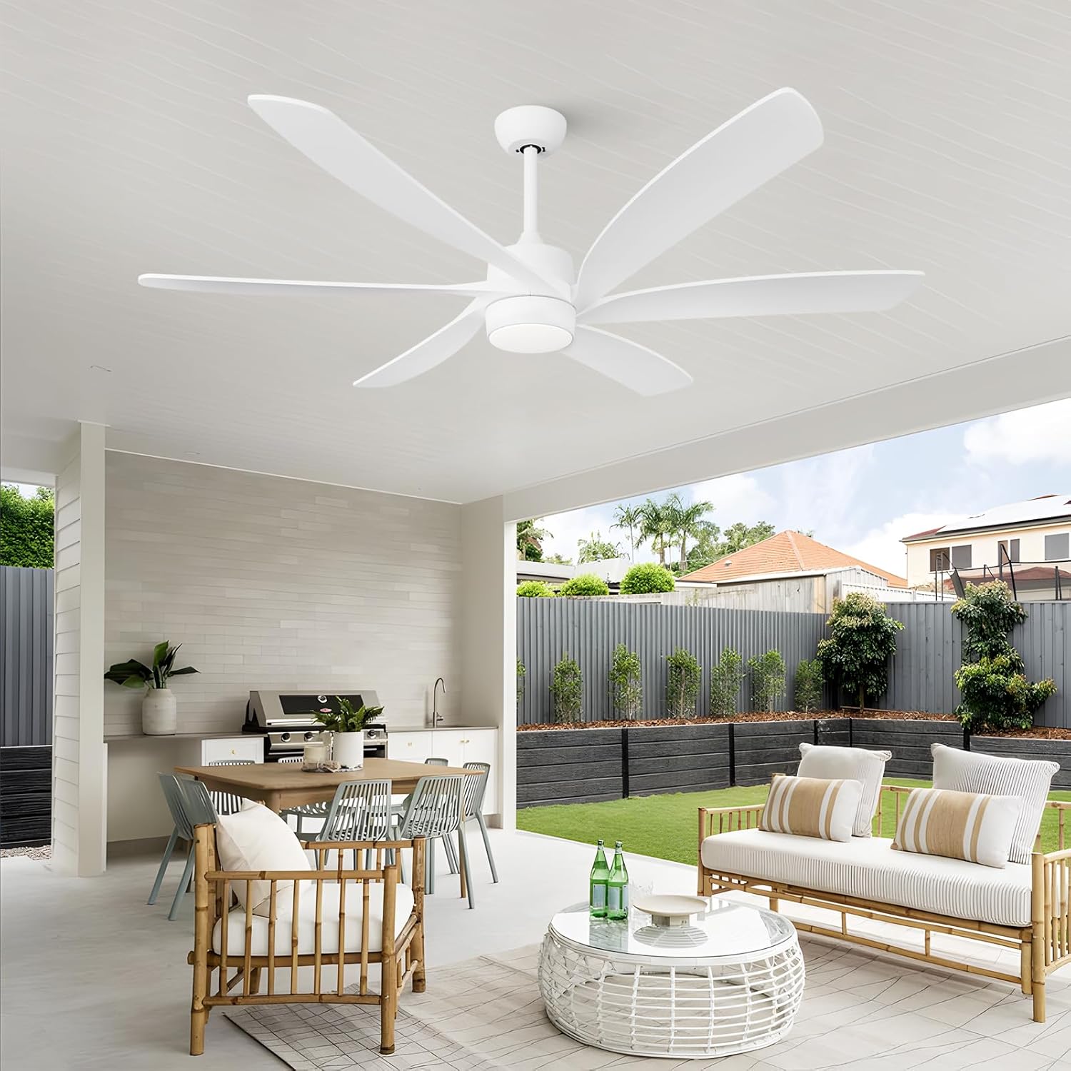 64 Inch White Ceiling Fan with Light and Remote Control, Outdoor Ceiling Fans for Patios, Modern High CFM Ceiling Fan for Farmhouse Bedroom Balcony, Reversible 6 Blades & Dimmable 3 Color