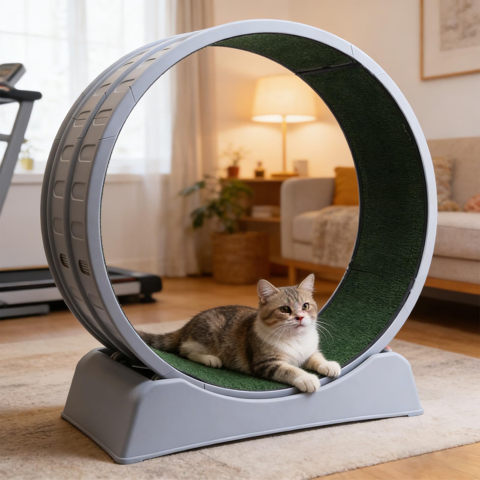 Cat Wheel, Large Cat Exercise Treadmill Wheel with Brake and Carpeted Runway Running Wheel Teaser for Indoor Cats Interactive Toys (80 * 34 * 68cm) โ image 1