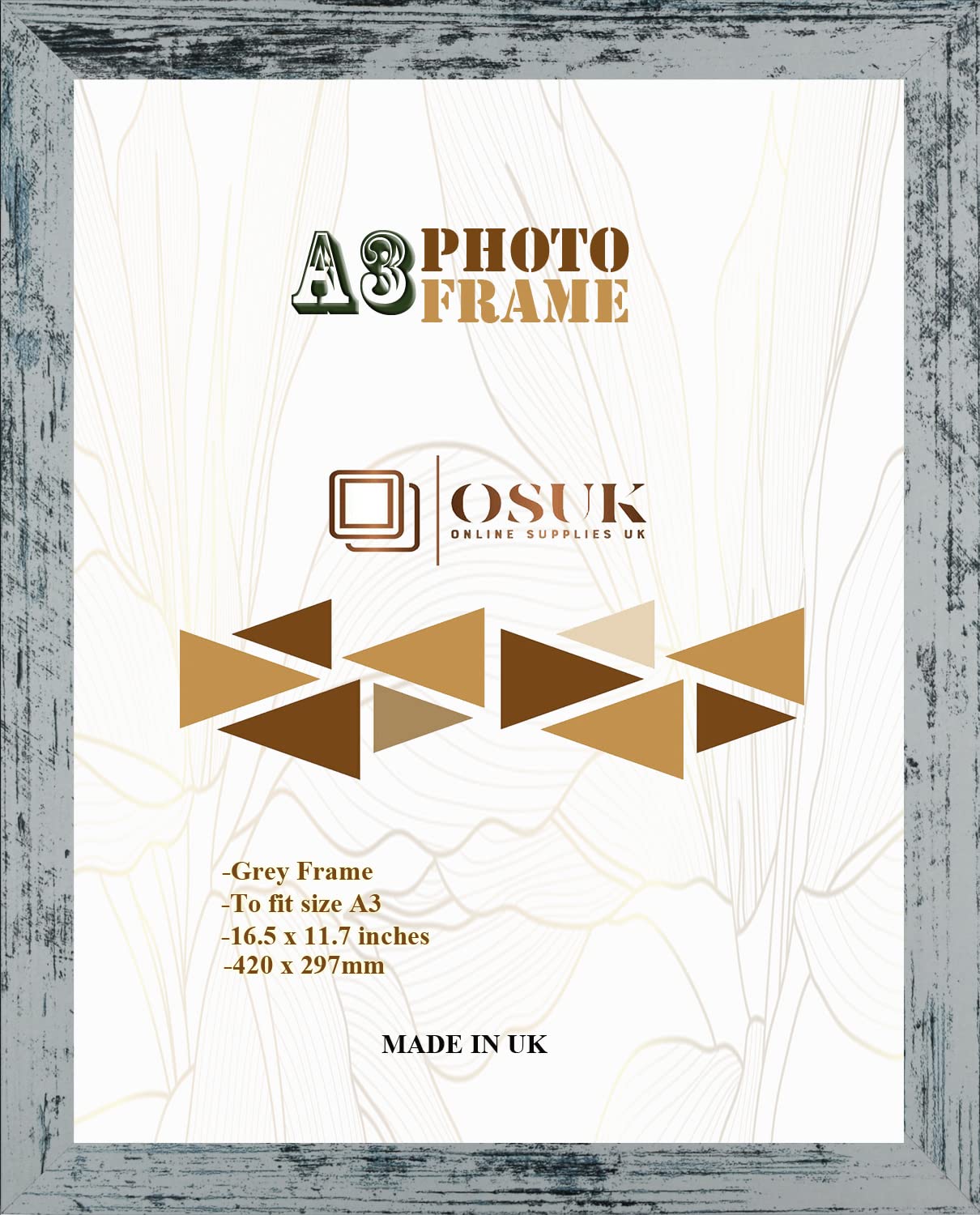 Frame Eazy Rustic Blue Osuk A3 Frame In Size 30 X 42Cm Picture Frame - A3 Photo Poster Frame With Clear Perspex Front & Wall Mounting Hooks To Hang Portrait Or Landscape
