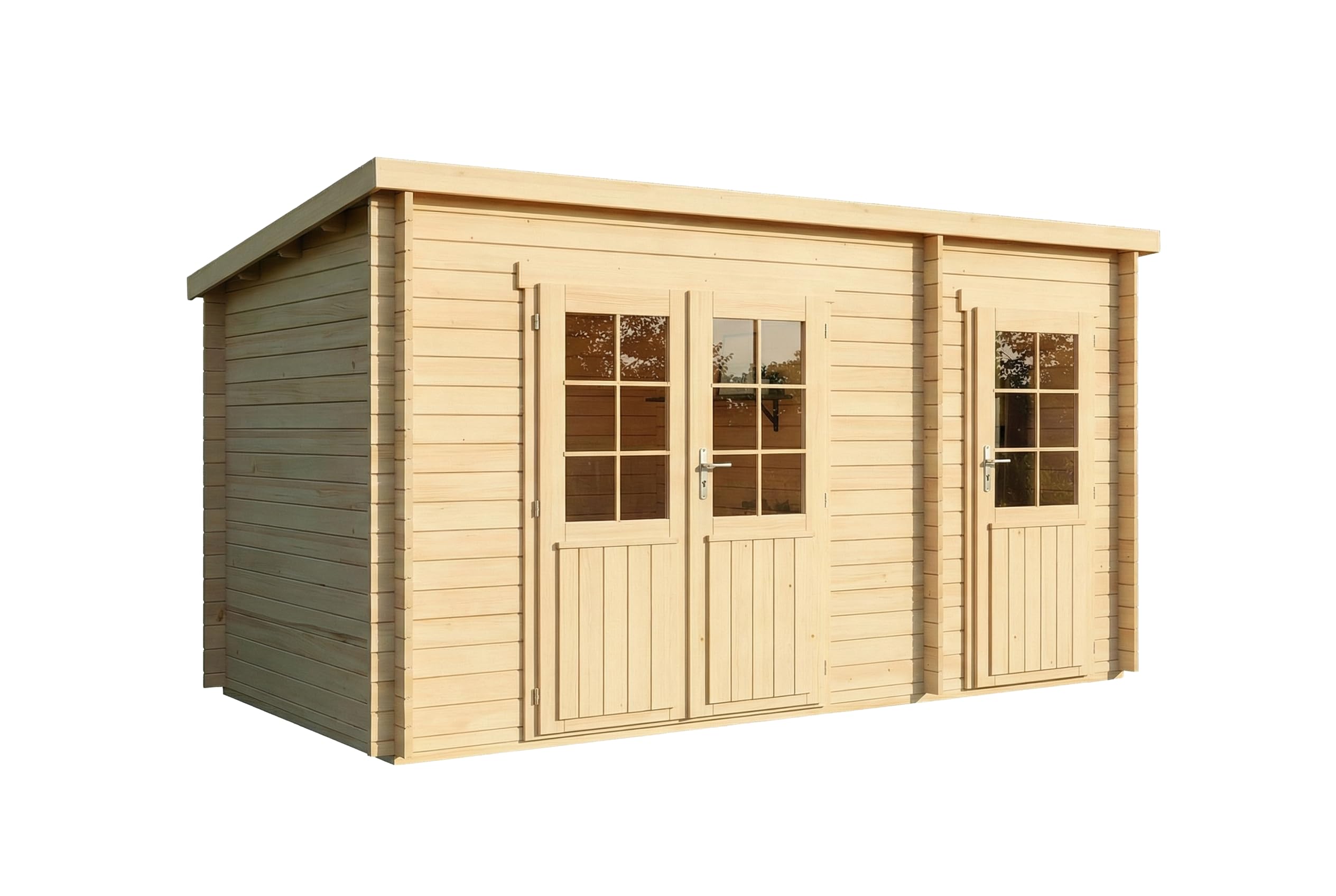Alpholz Gartenhaus Maria aus Holz in Naturbelassen, 28 mm Wandstärke mit 2 Räumen 450 x 250cm Pultdach