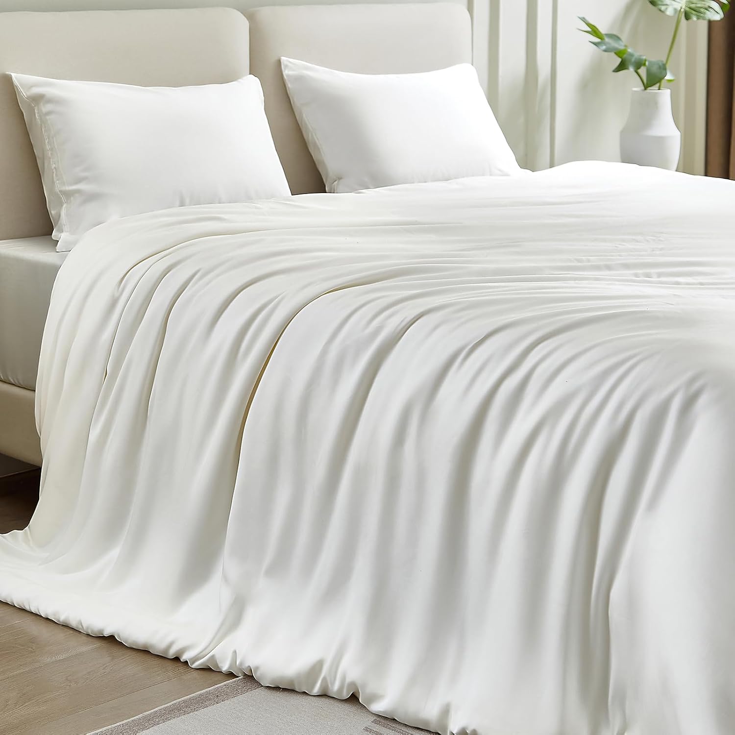 Silk Comforter Set 3 Pieces, Summer 100% Silk Comforter with Detachable Duvet Cover, Cooling Blanket for Hot Sleepers, Bedding Set with Comforter Insert, Duvet Cover, 1 Pillowcases, White, Twin Size