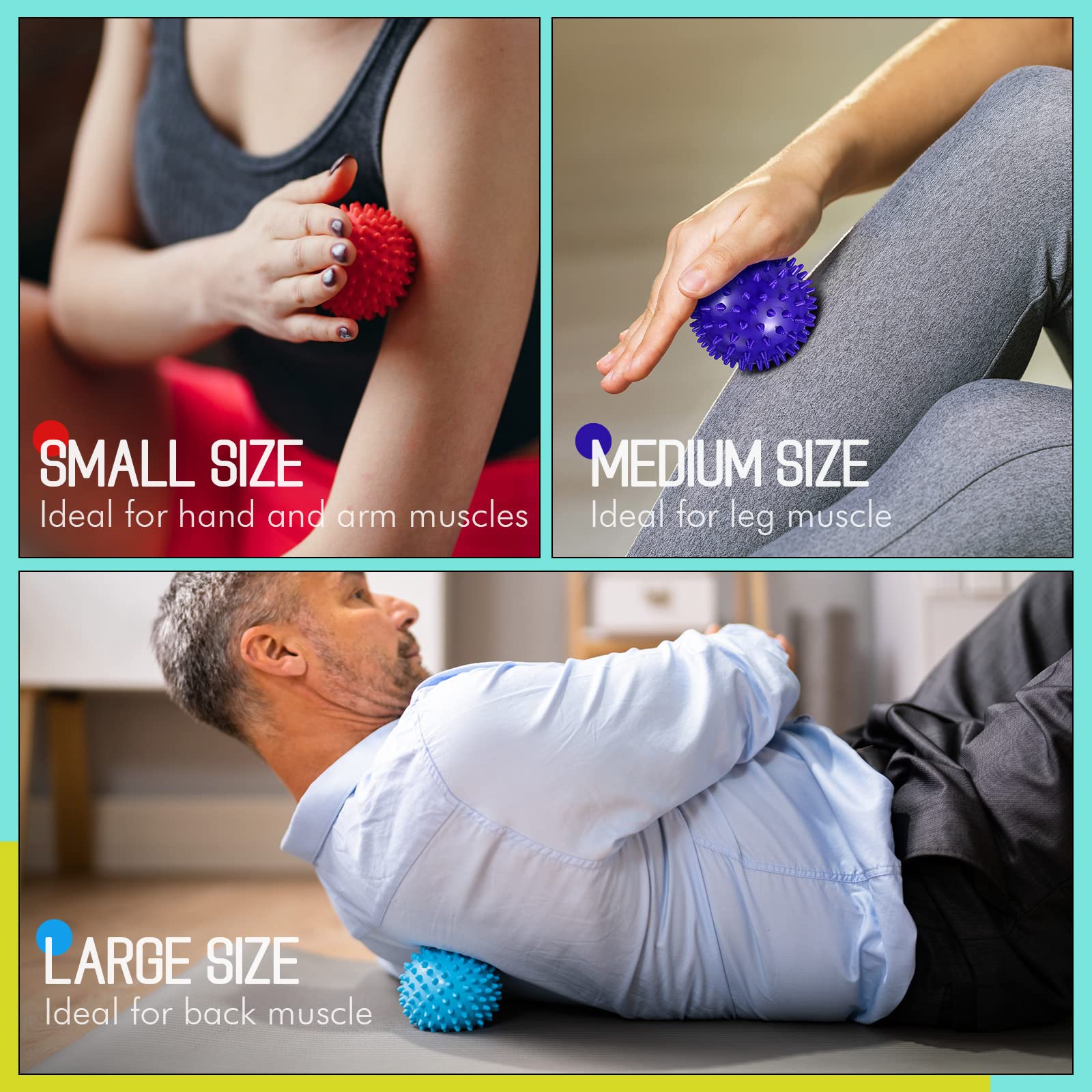 Honoson 15 Stück Massageball Set Igelbälle Faszienball Noppenbälle für Selbstmassage Akupressur Kugeln Massagebälle mit Noppen für Rücken Beine Füße Hände, 5 Größe und Farben (Helle Farbe)