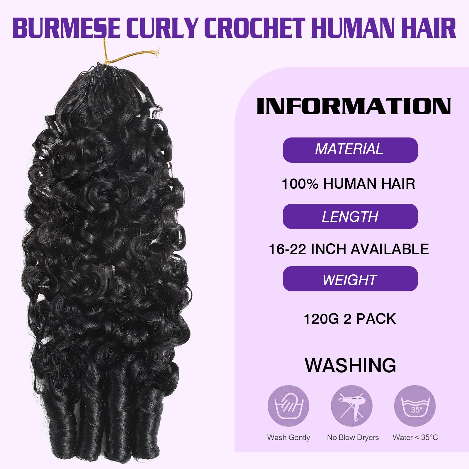 Vallbest Extensions de cheveux humains bouclés au crochet - 40,6 cm - 60 g - Plumes au crochet pré-séparées - Noeuds miraculeux - Pour femme noire