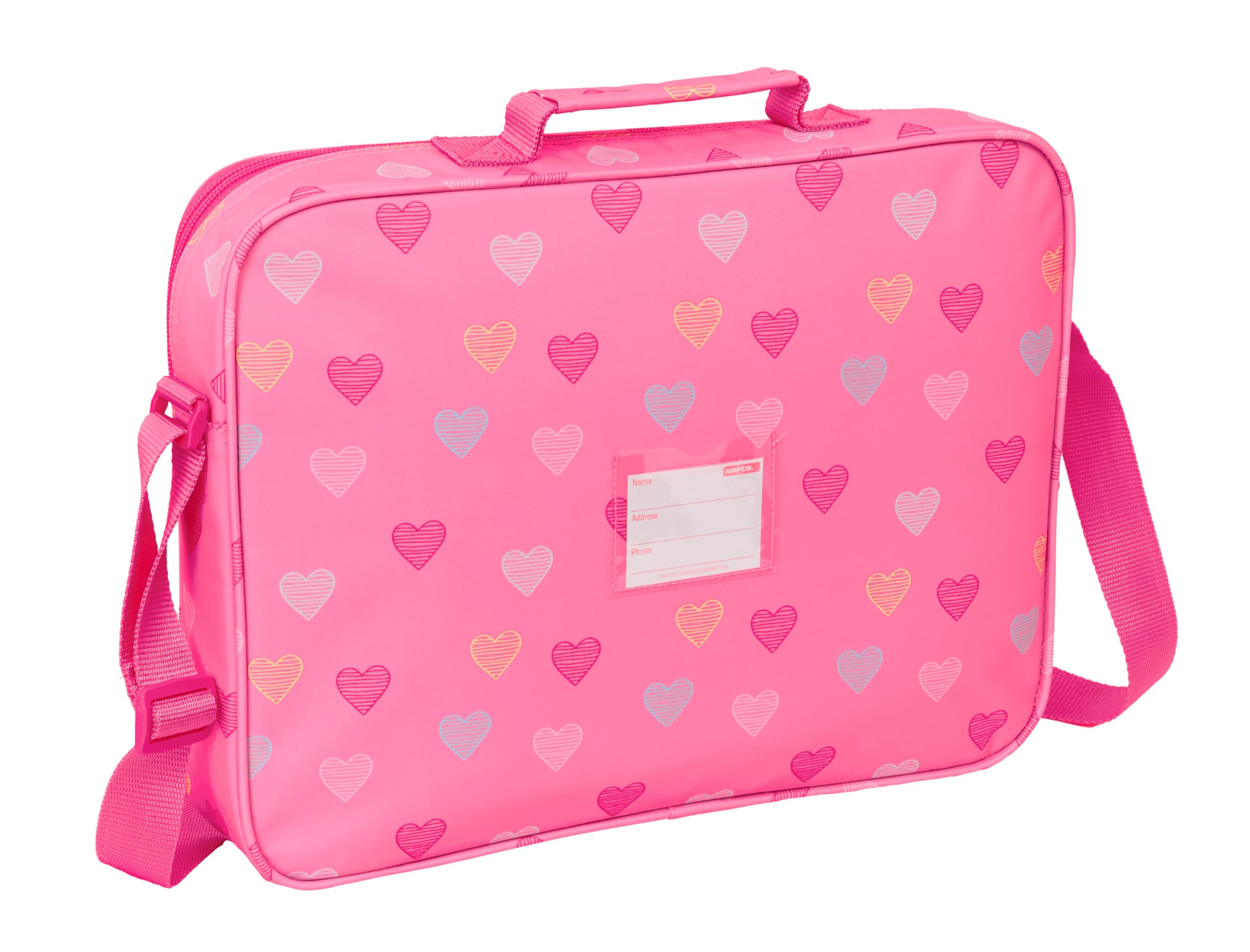 BENETTON HEART - Cartera Extraescolares, Maletín Portatodo, Bandolera, Cómoda y Versátil, Calidad y Resistencia, 38x6x28 cm